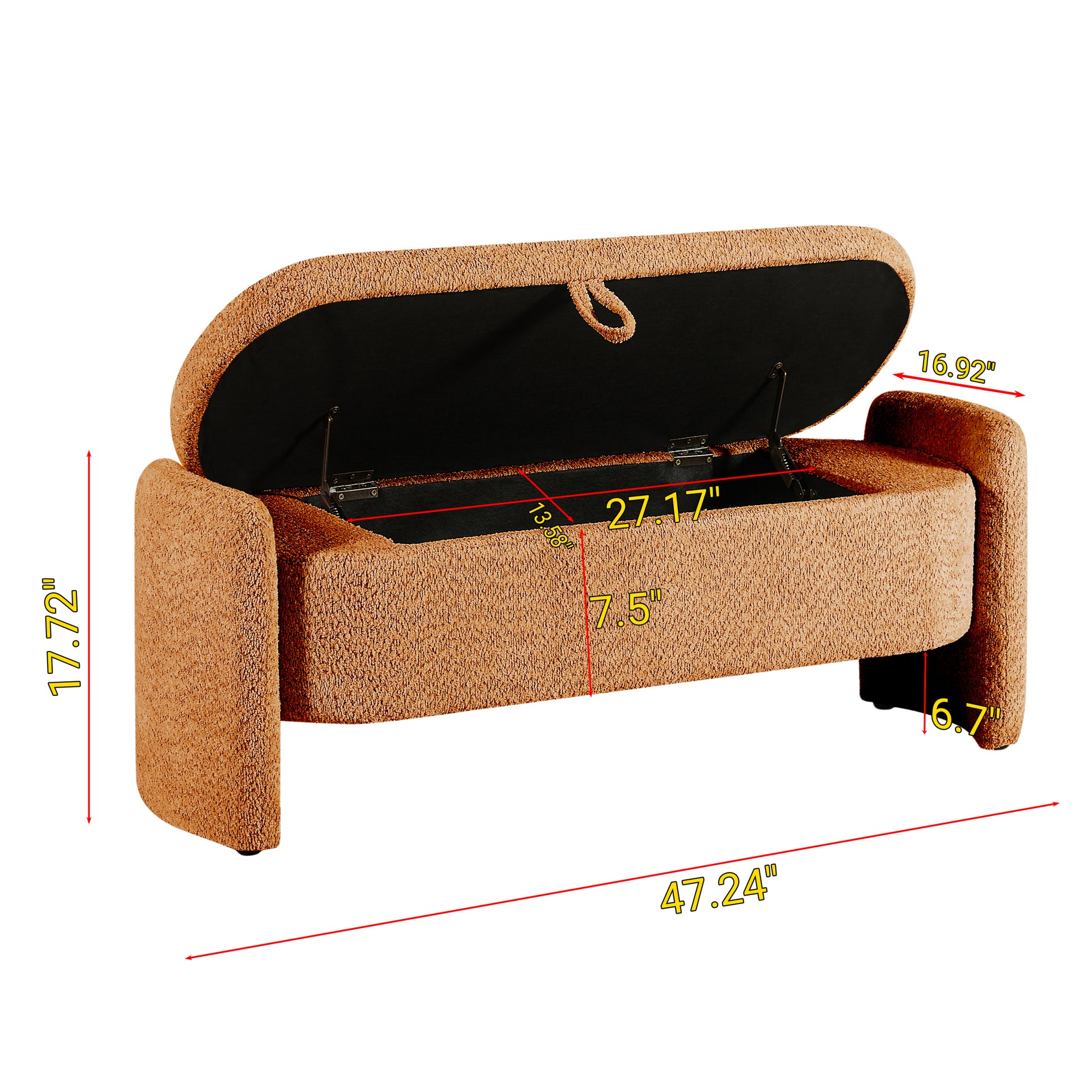 Ottoman Oval Storage Bench 3D Lamb Fleece Fabric Bench With Large Storage Space For The Living Room, Entryway And Bedroom,Brown Orange Dark Brown Polyester