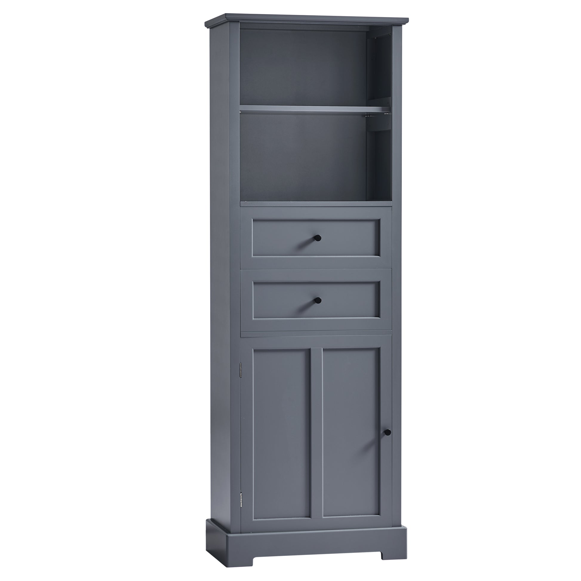 Bathroom Storage Cabinet, Tall Storage Cabinet With Two Drawers, Open Storage, Adjustable Shelf, Grey Grey Mdf