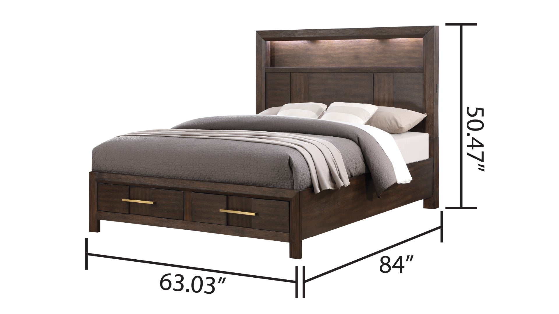 Kenzo Modern Style Queen 4Pc Storage Bedroom Set Made With Wood, Led Headboard, Bluetooth Speakers & Usb Ports Walnut Box Spring Not Required Queen Walnut Wood 4 Piece Set Bedroom Bed Included,Dresser Included,Mirror Included,Nightstand Included