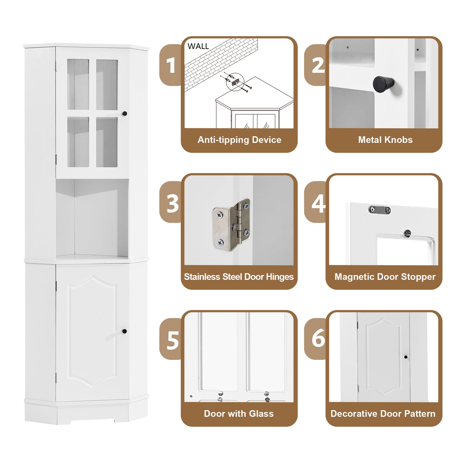 Tall Bathroom Storage Cabinet, Corner Cabinet with white-mdf