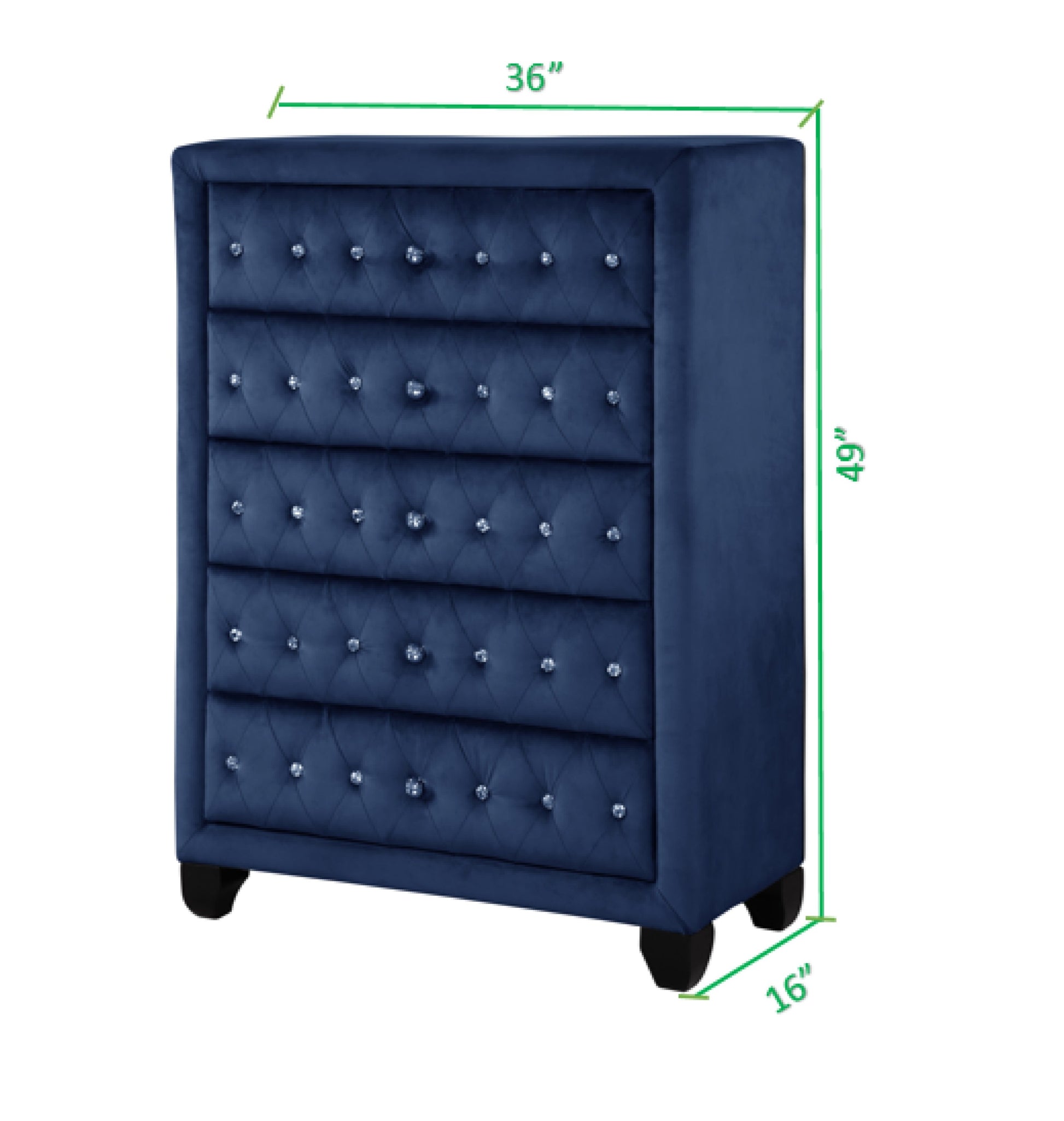 Sophia Modern Style Crystal Tufted Upholstery 5 Drawer Chest Finished Sophia Modern Style Crystal Tufted Upholstery 5 Drawer Chest Finished
