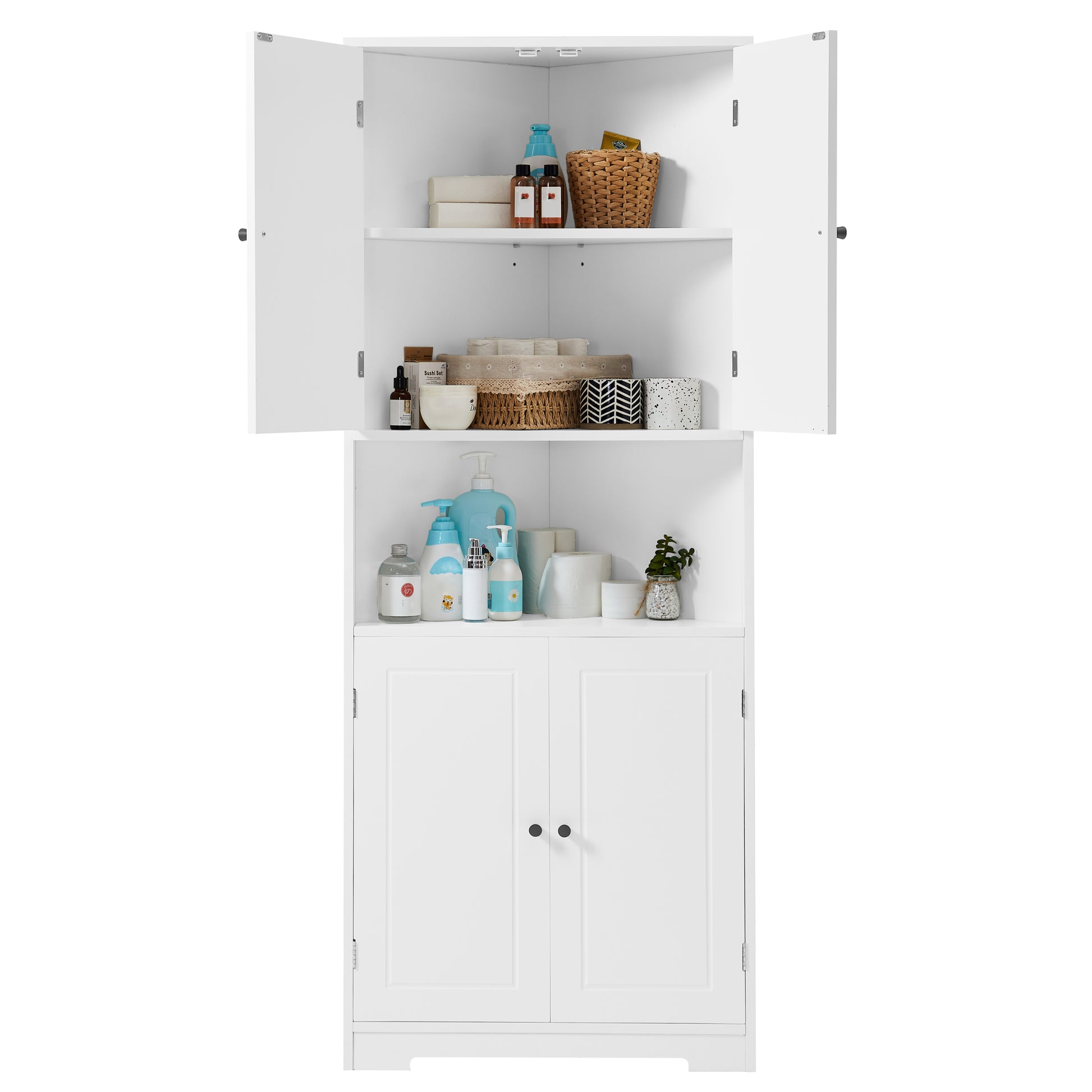 Tall Bathroom Storage Cabinet, Corner Cabinet with white-mdf