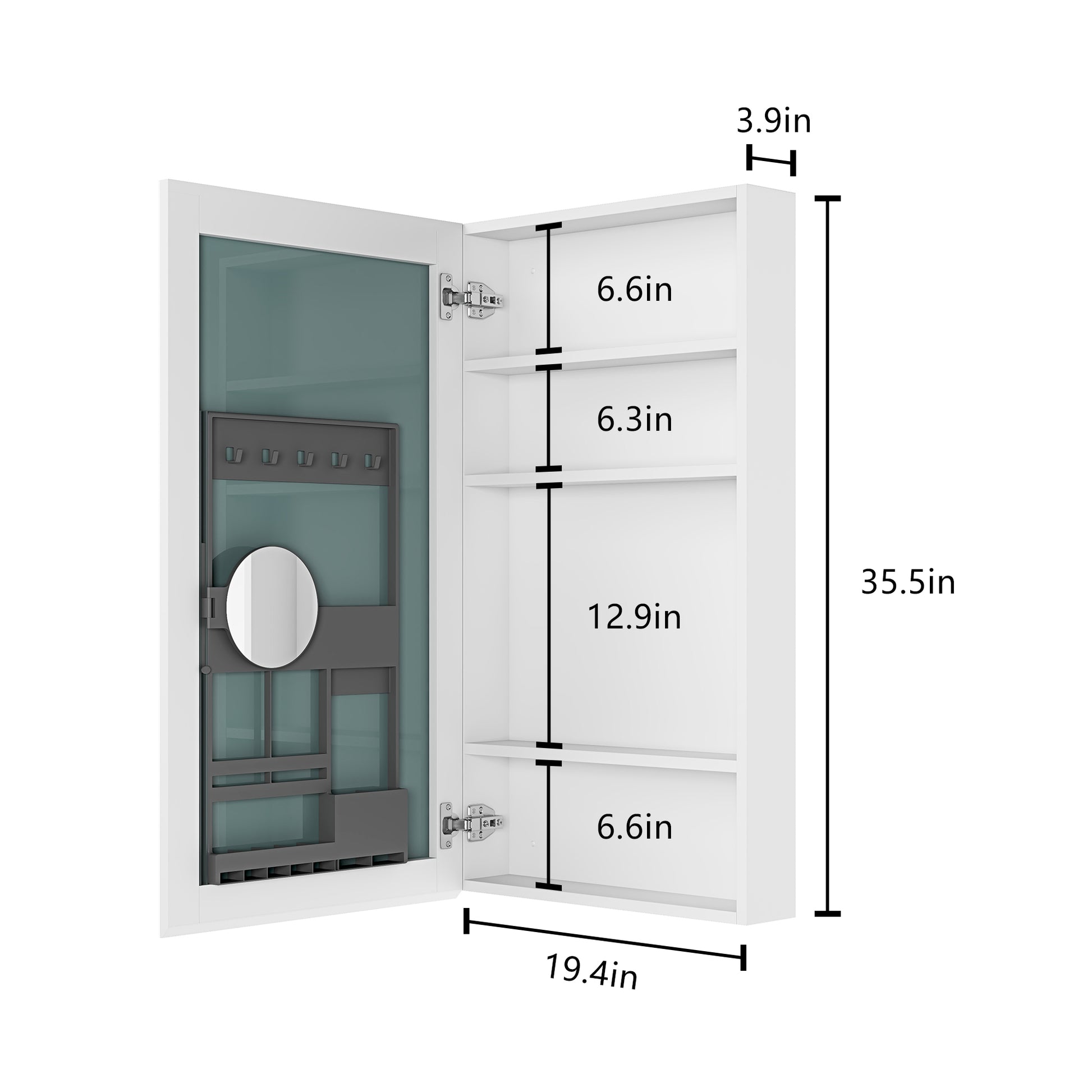 20" W X 36" H Single Door Bathroom Medicine Cabinet With Mirror, Recessed Or Surface Mount Bathroom Wall Cabinet, Beveled Edges,Silver White Engineered Wood