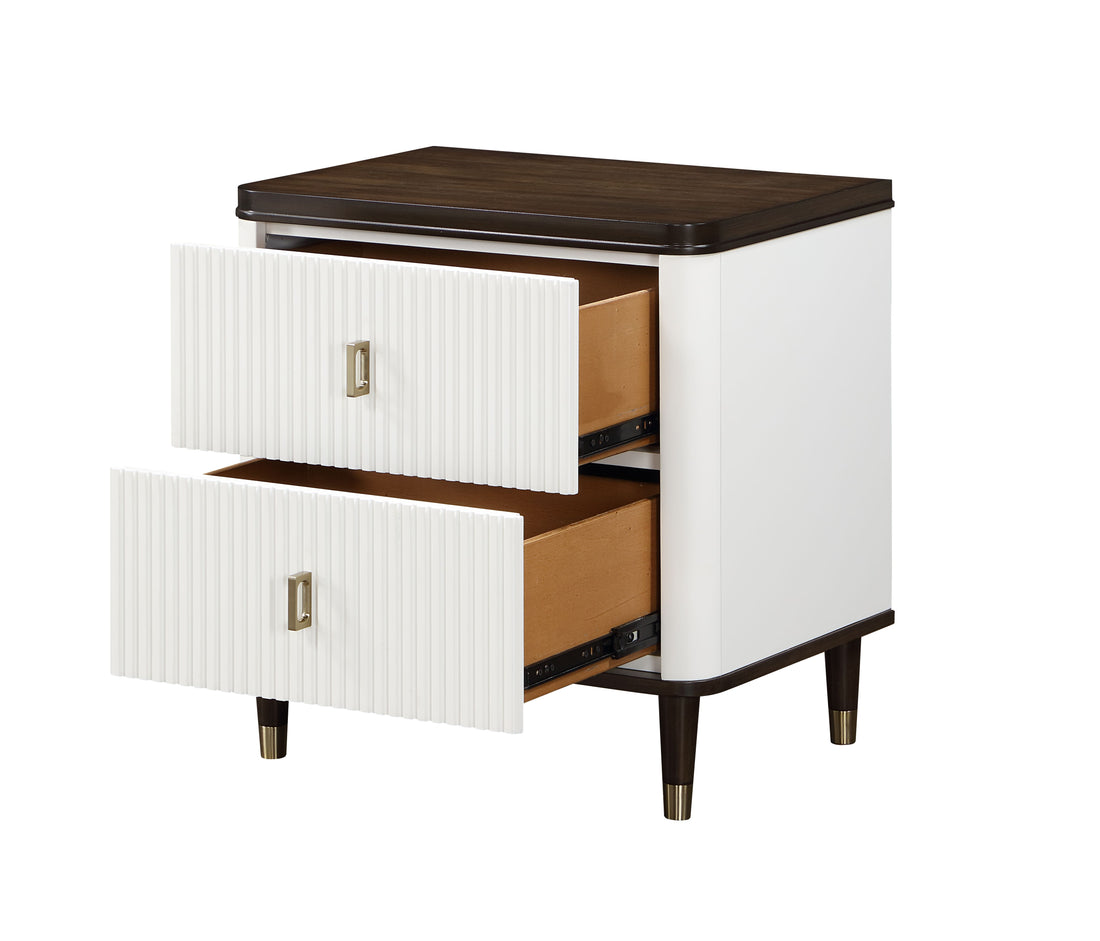 Carena Nightstand W Usb, White & Brown Finish Bd02028 Brown White Wood