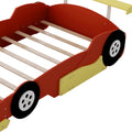 Full Size Race Car Shaped Platform Bed With Wheels,Red Red Plywood