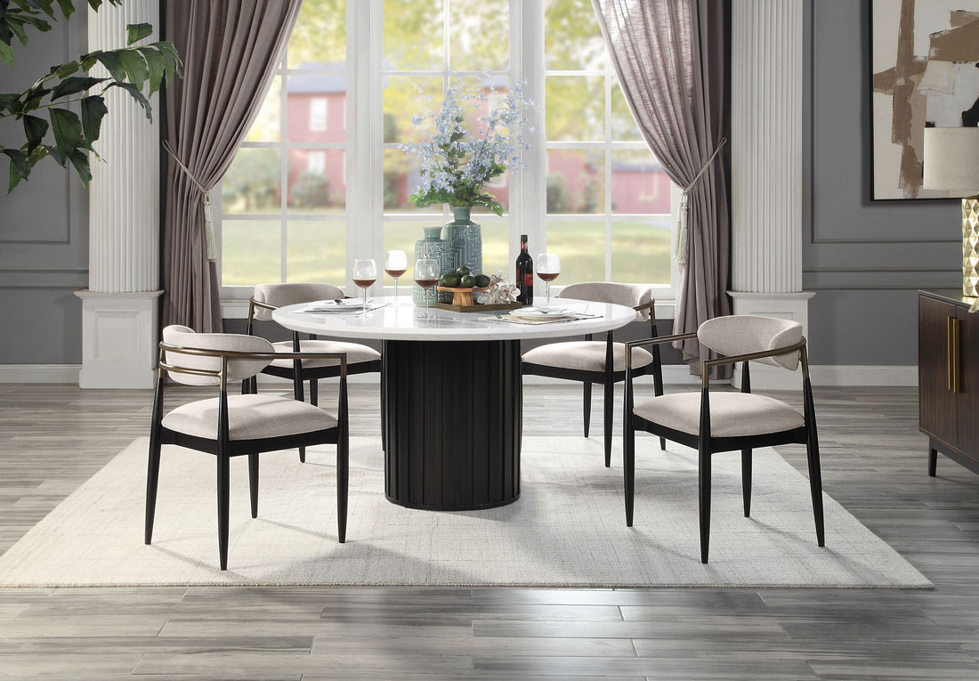 Jaramillo Round Dining Table, Engineering Marble Top & Black Finish Dn02141 Black Wood