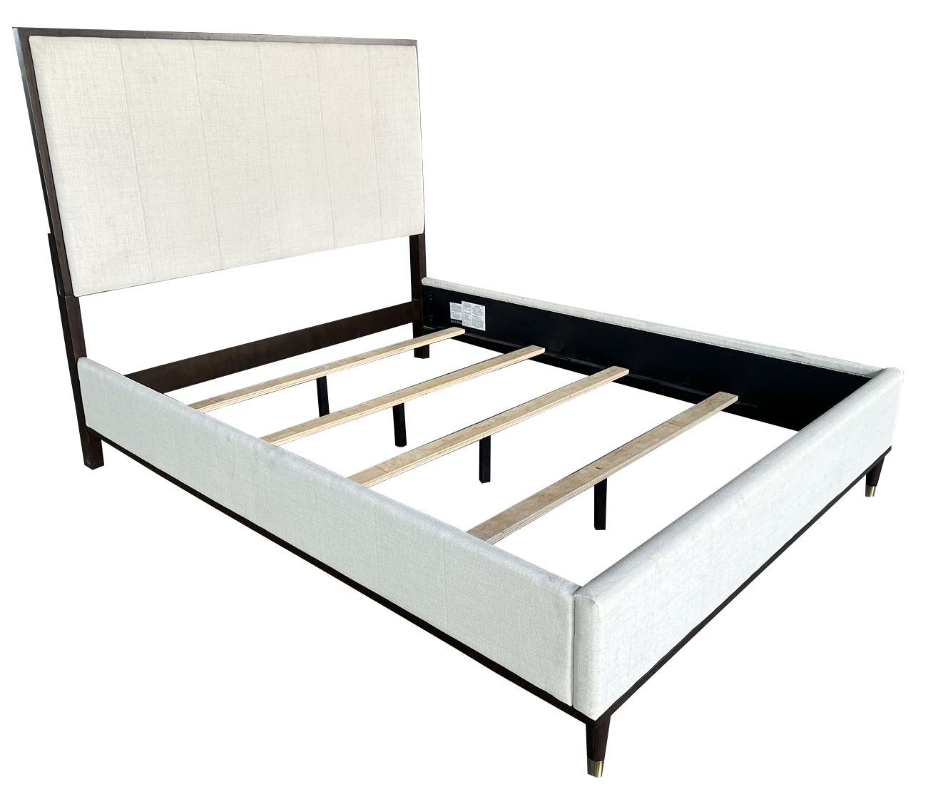 Carena Queen Bed, Light Gray Fabric, White & Brown Finish Bd02027Q Gray Fabric