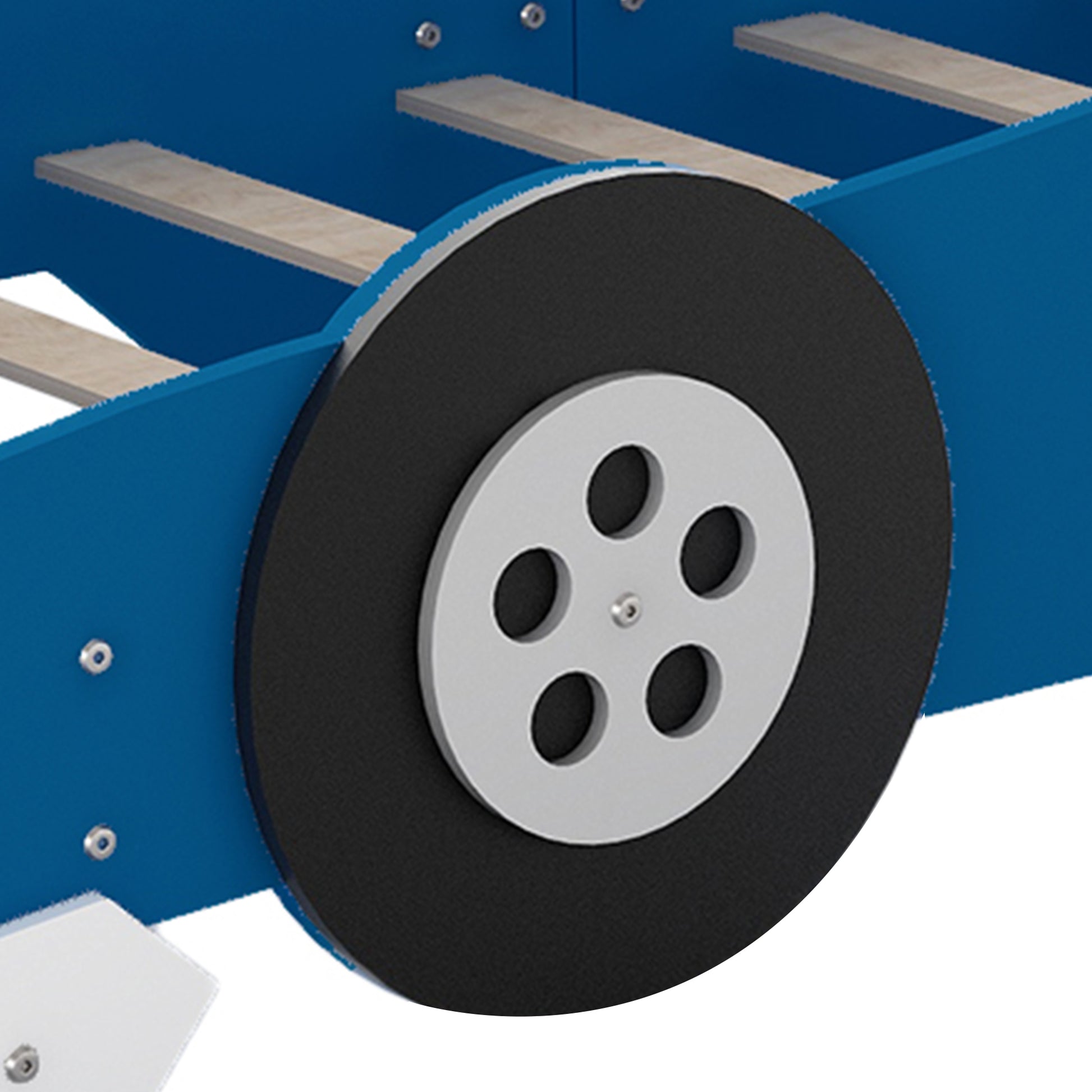 Twin Size Race Car Shaped Platform Bed With Wheels,Blue Blue Plywood