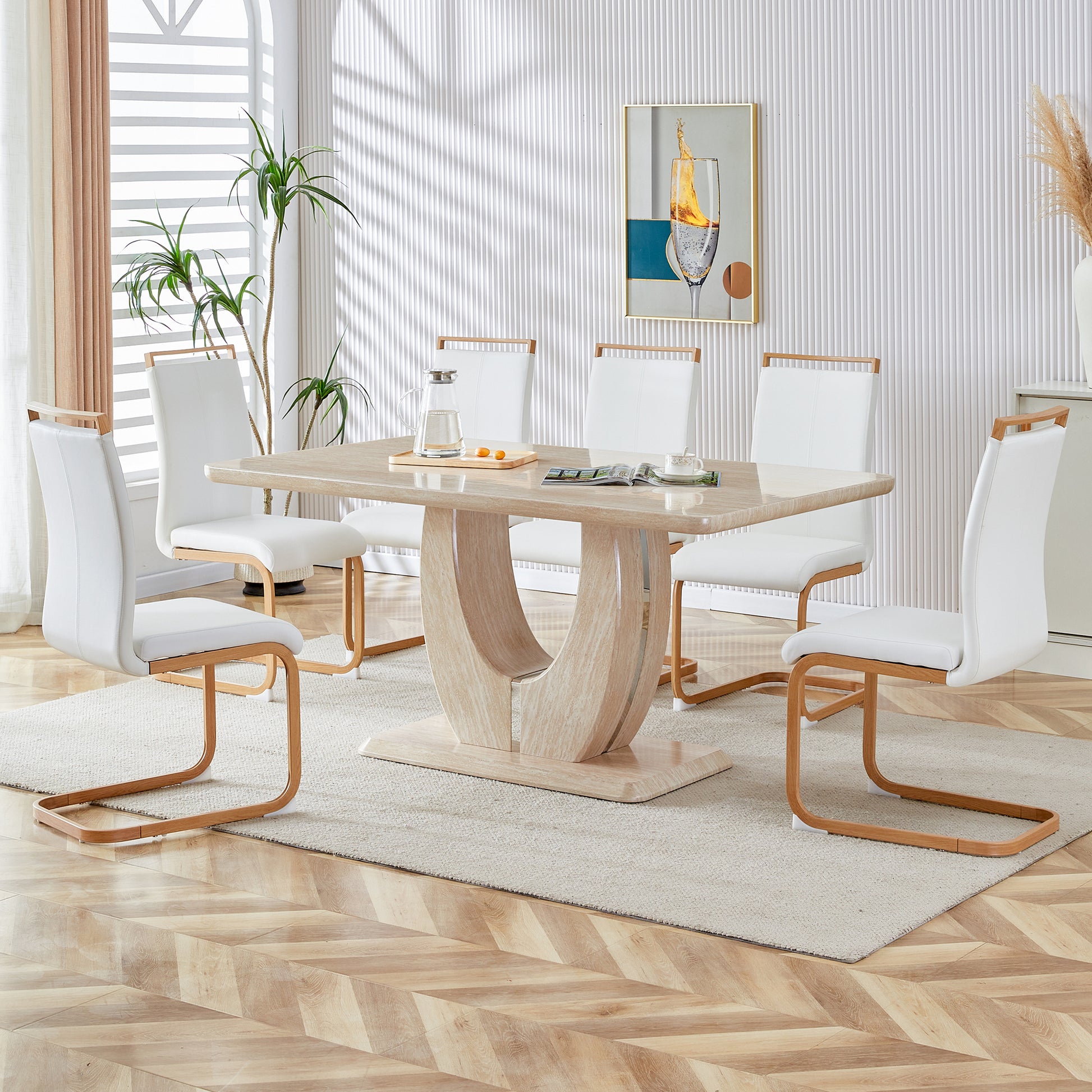 Modern Minimalist Luxury Mdf Rectangular Dining Table With Light Yellow Textured Stickers On The Table. Suitable For Restaurants, Living Rooms, Kitchens, And Study Rooms.F 1280 "63* "37* "30 Light Yellow Mdf