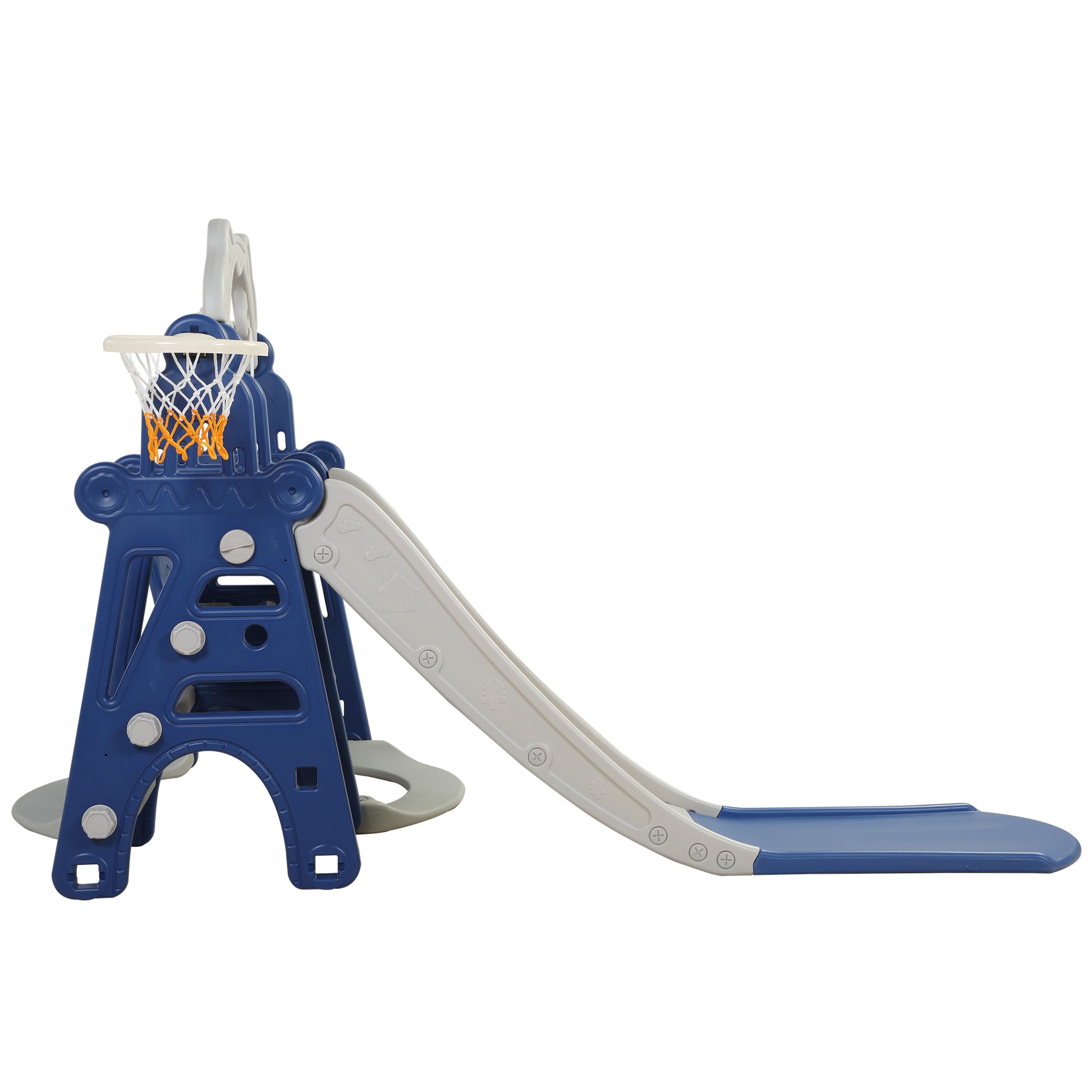 Kids Swing And Slide Set 3 In 1 Slide With Basketball Hoop For Indoor And Outdoor Activity Center,Blue Gray Blue Gray Hdpe