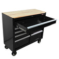 9 Drawers Multifunctional Tool Cart With Wheels And Wooden Top Black Steel