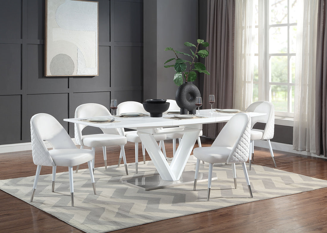 Gallegos Dining Table, White High Gloss Finish Dn01947 White Mdf