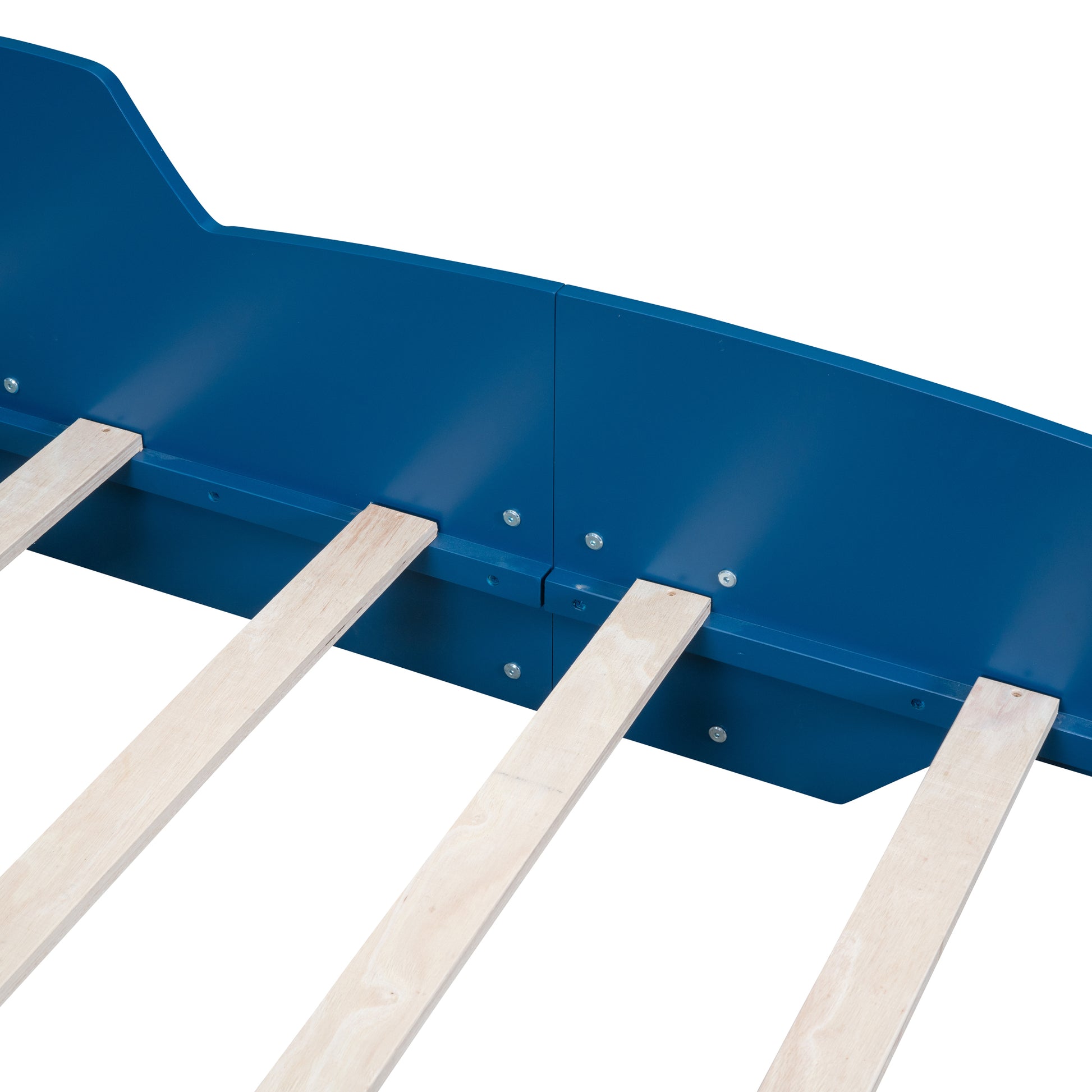 Twin Size Race Car Shaped Platform Bed With Wheels,Blue Blue Plywood