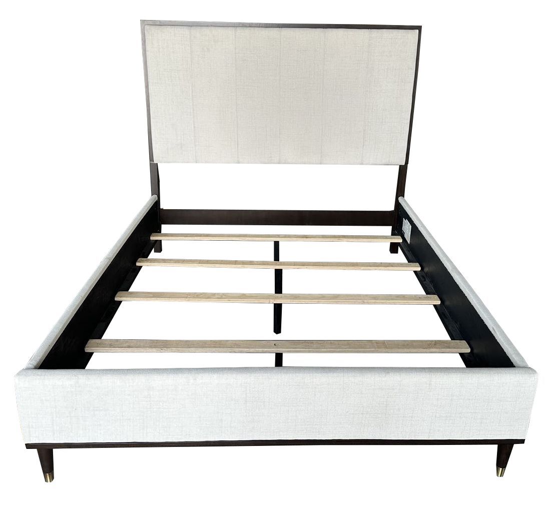 Carena Queen Bed, Light Gray Fabric, White & Brown Finish Bd02027Q Gray Fabric