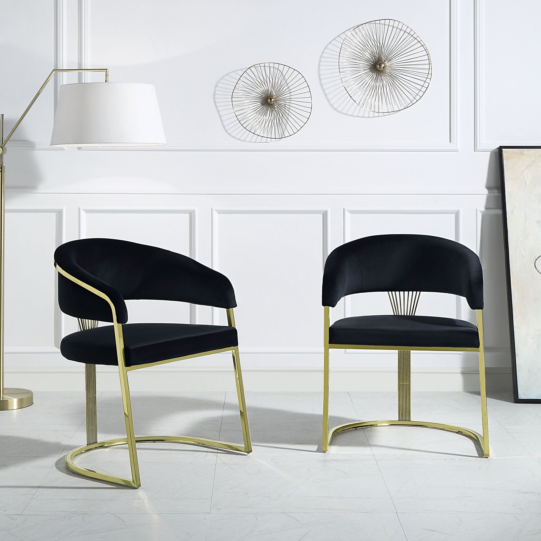 Fallon Side Chair, Black Velvet & Mirrored Gold Finish Dn01954 Black Velvet