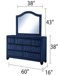 Maya Modern Style Crystal Tufted Queen 4Pc Bed Room Set Made With Wood In Blue Box Spring Not Required Queen Blue Wood 4 Piece Set Bedroom Bed Included,Dresser Included,Mirror Included,Nightstand Included Modern Upholstered Velvet Tufted Wood