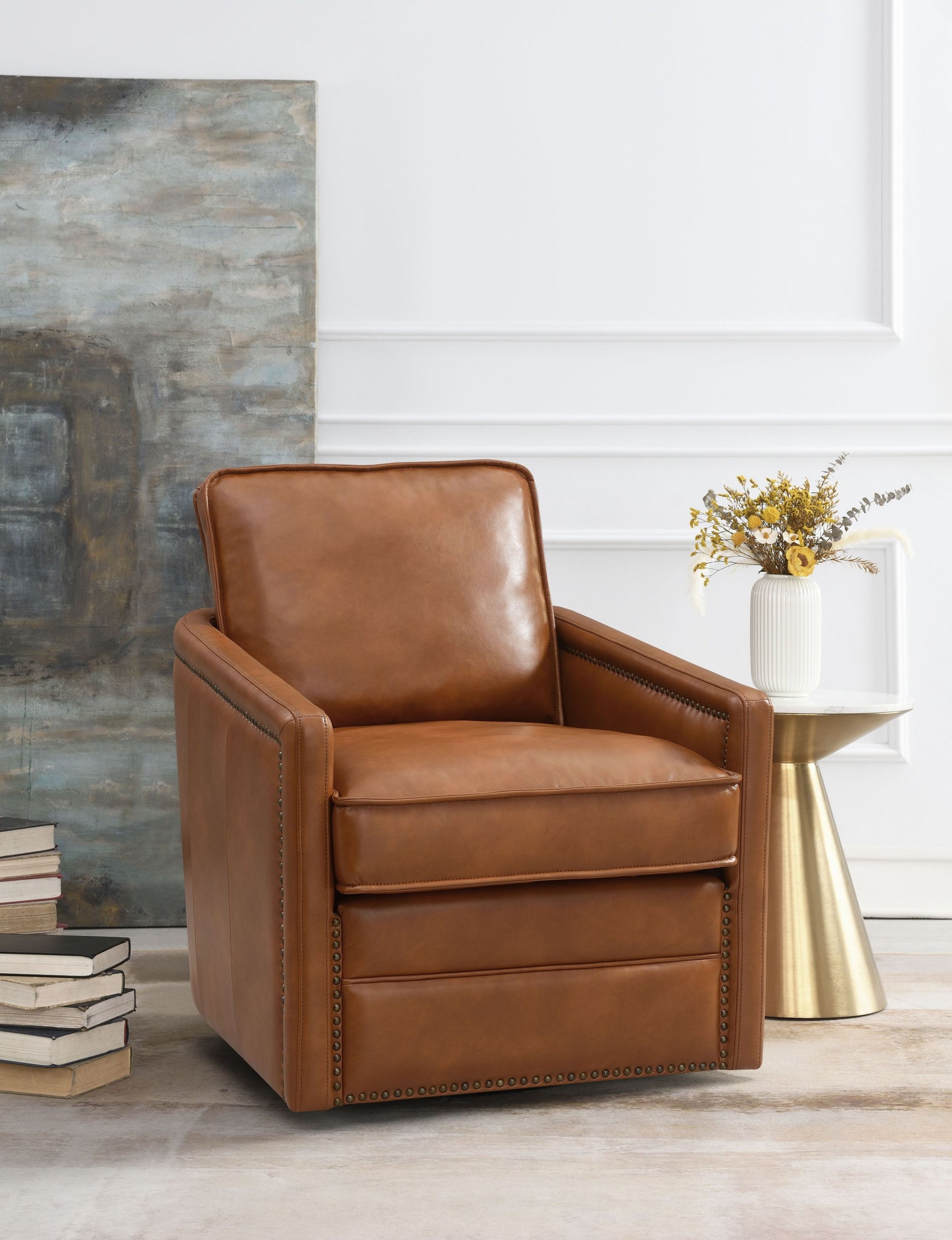 ACME Rocha Accent Chair w Swivel, Brown Leather Aire brown-leather