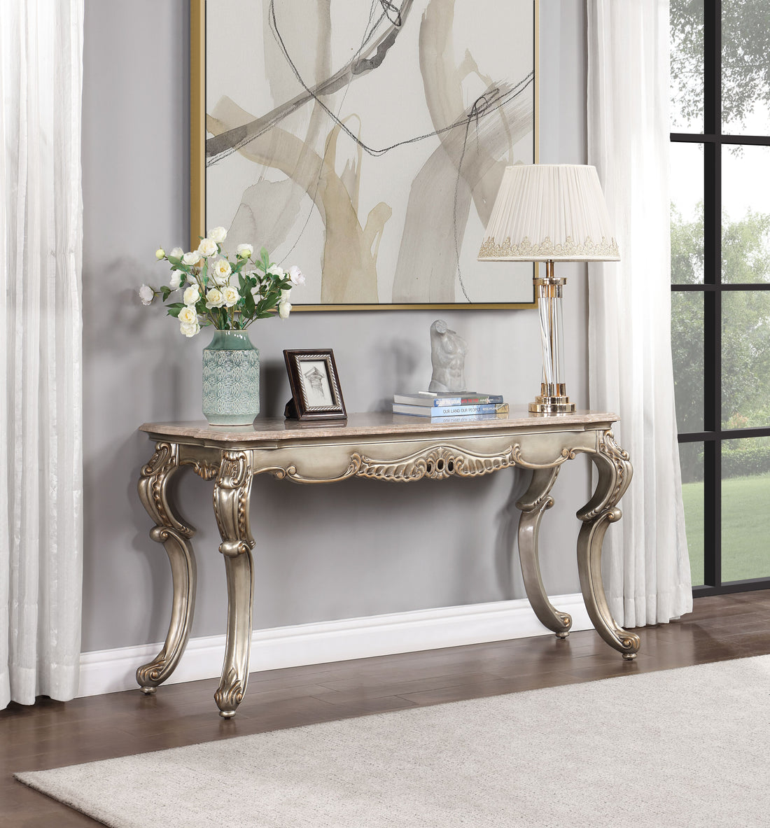 Miliani Sofa Table, Natural Marble & Antique Bronze Finish Lv01785 Antique Bronze Marble