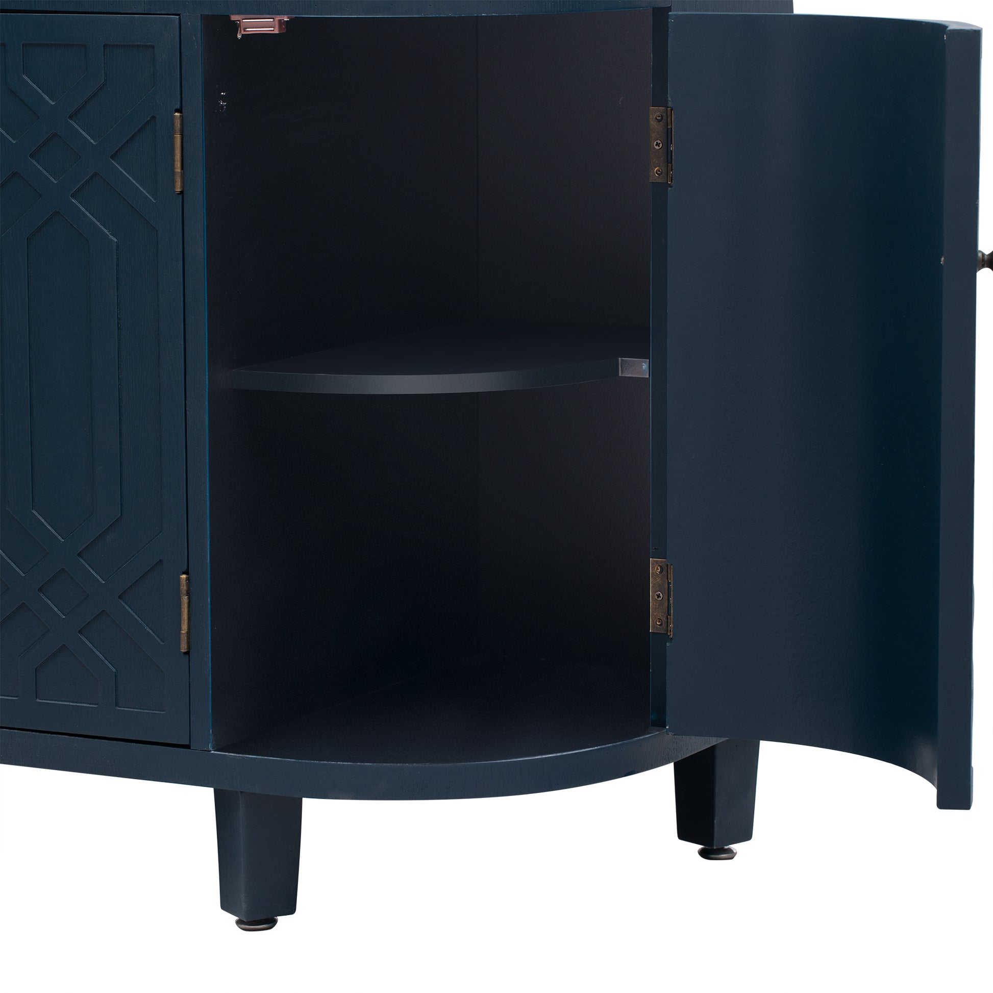 Curved Design Storage Cabinet Made Of Fraxinus Mandschuric Solid Wood Veneer, Featuring Four Doors And Adjustable Shelves, Suitable For Corridors, Entrances And Study. 3 4 Shelves Navy Blue Mdf