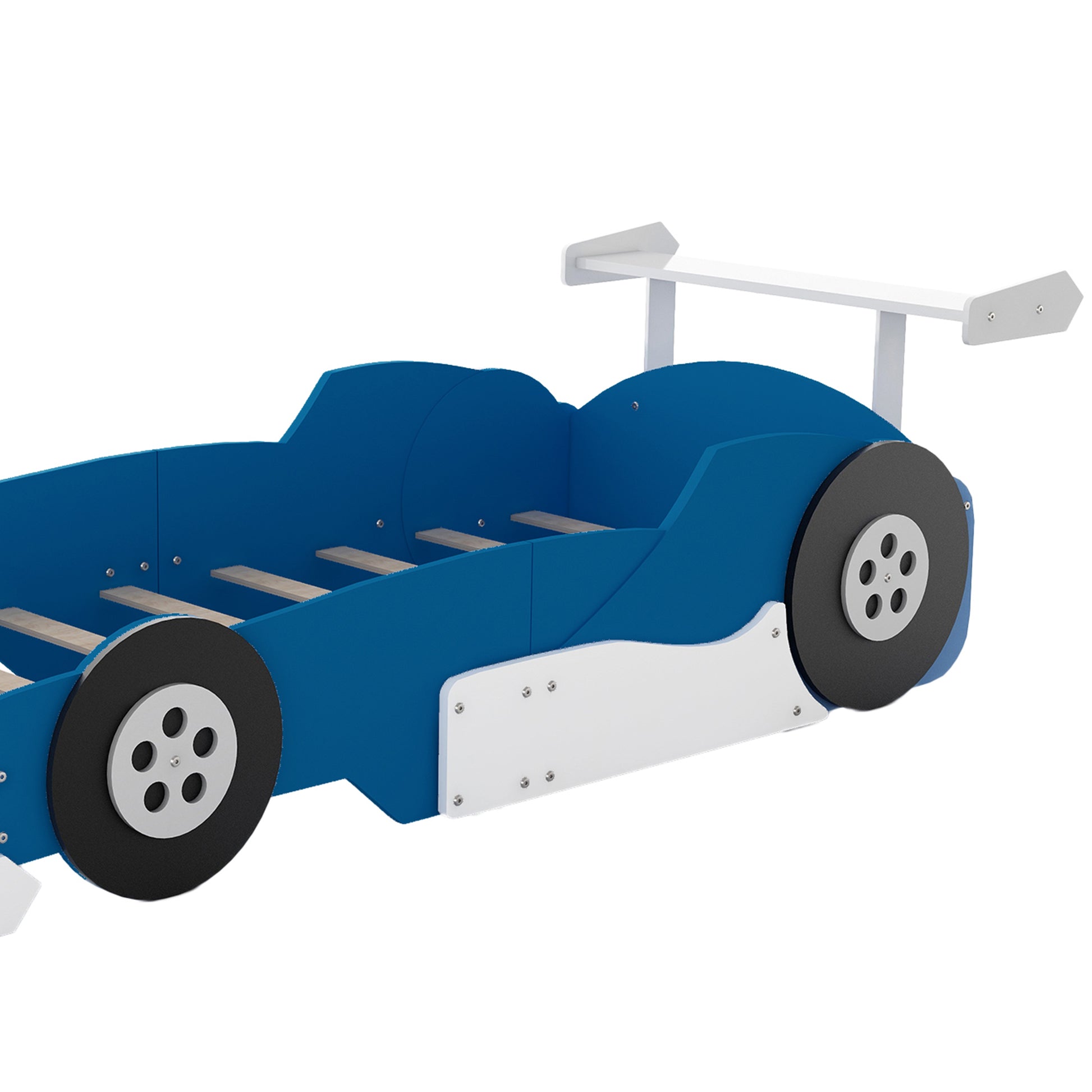 Twin Size Race Car Shaped Platform Bed With Wheels,Blue Blue Plywood