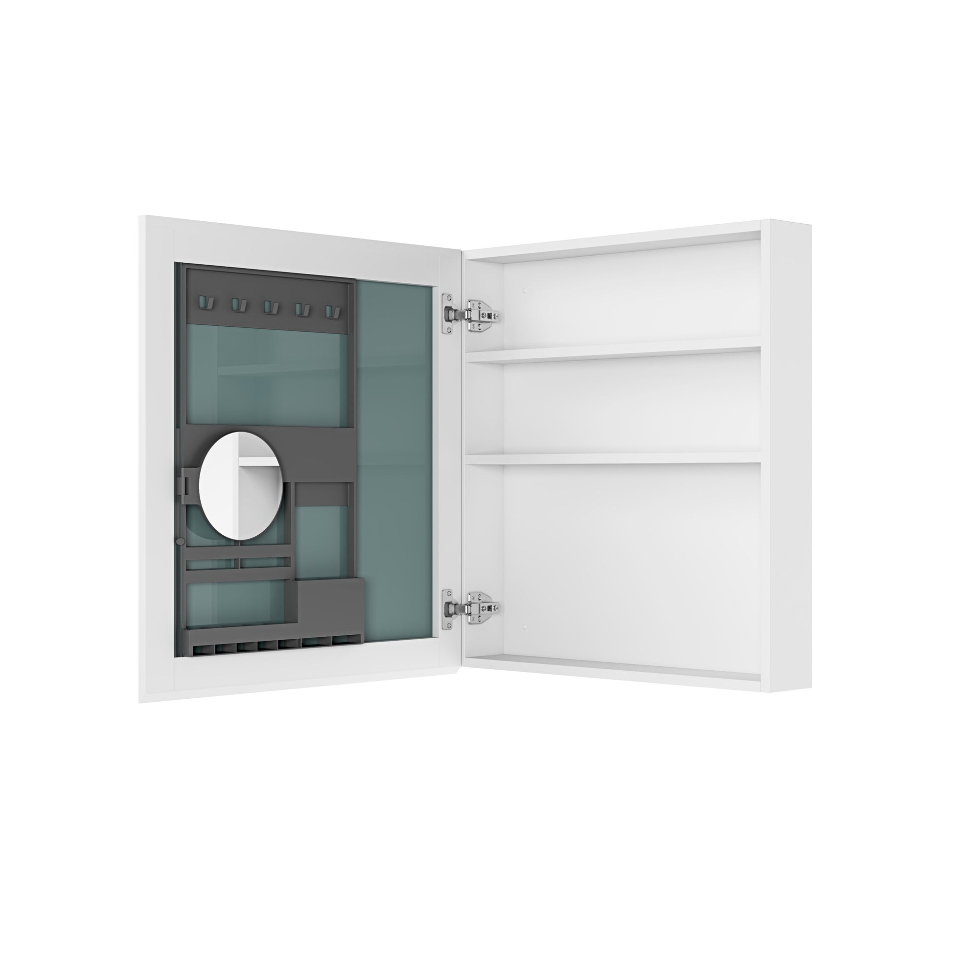 24" W X 26" H Single Door Bathroom Medicine Cabinet With Mirror, Recessed Or Surface Mount Bathroom Wall Cabinet, Beveled Edges,Silver White Engineered Wood