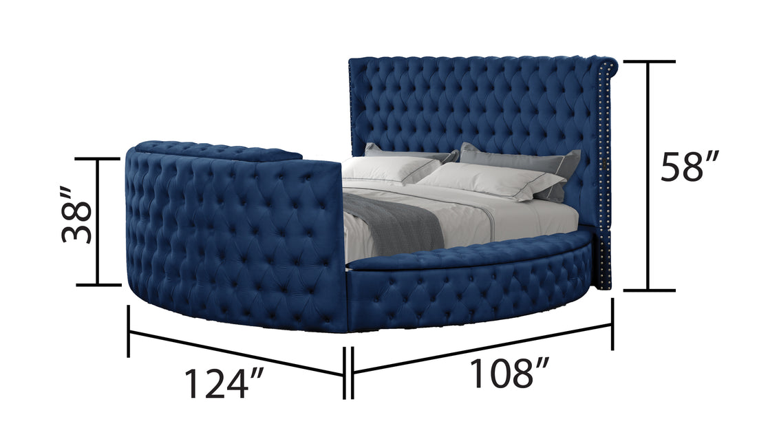 Maya Modern Style Crystal Tufted King 4Pc Bed Room Set Made With Wood In Blue Box Spring Not Required King Blue Wood 4 Piece Set Bedroom Bed Included,Dresser Included,Mirror Included,Nightstand Included Modern Upholstered Velvet Tufted Wood