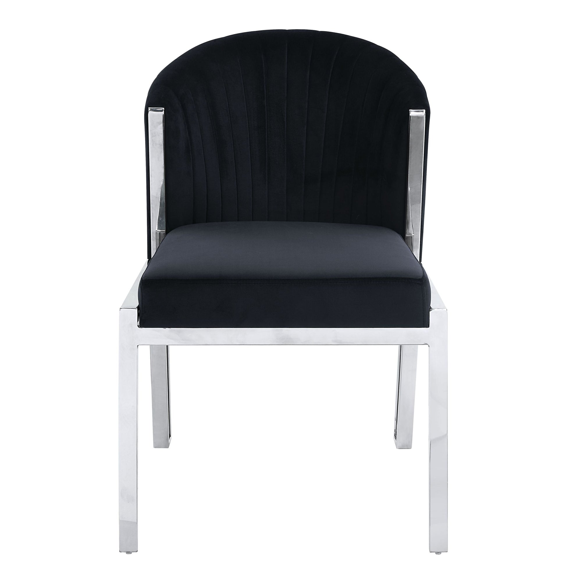 Fallon Side Chair Set 2 , Black Velvet & Mirrored Silver Finish Dn01955 Black Velvet