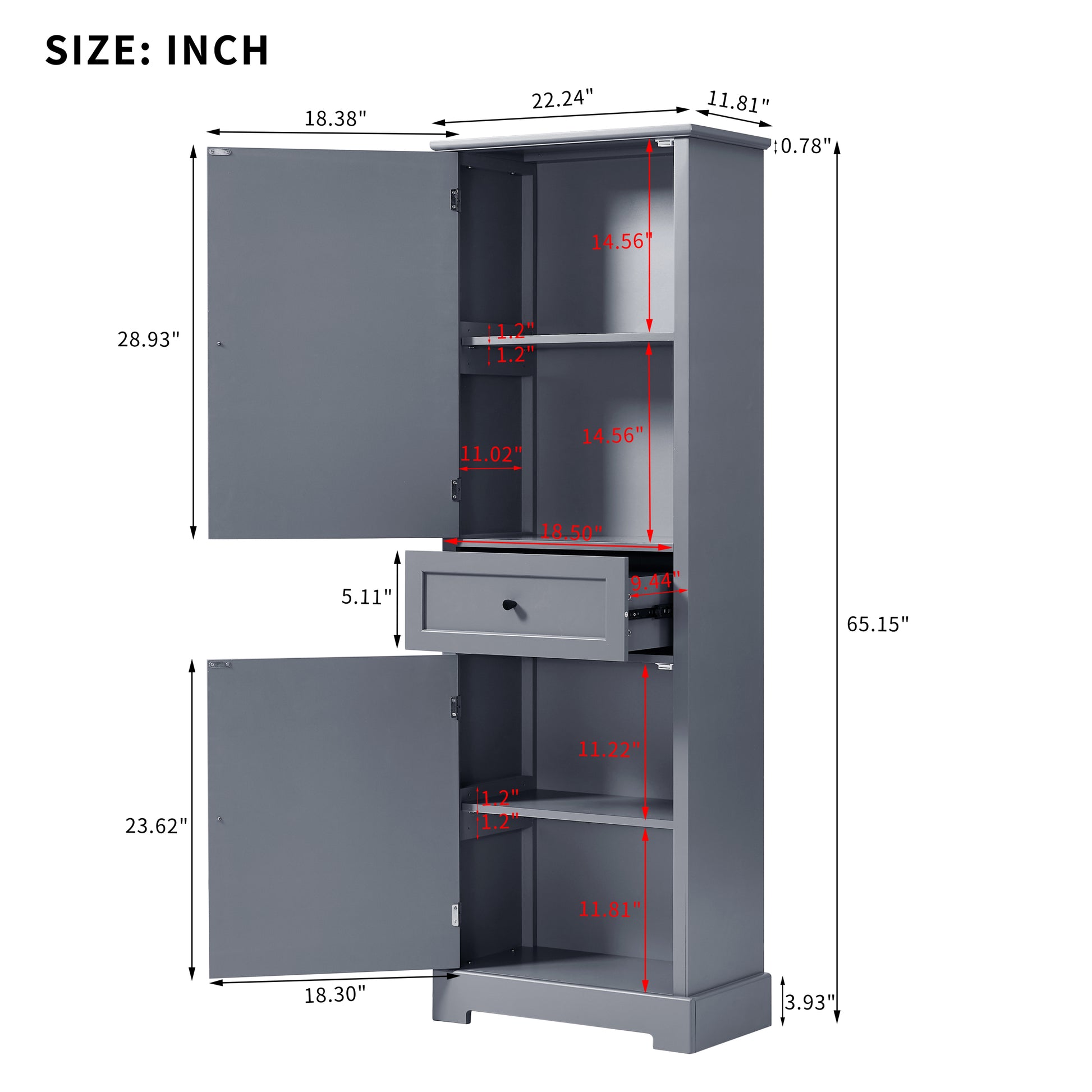 Bathroom Storage Cabinet, Tall Storage Cabinet with grey-mdf