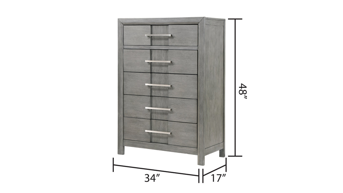 Kenzo Modern Style 5 Drawer Chest Made With Wood In Gray Gray Bedroom Contemporary,Modern Solid Wood Mdf Wood