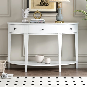 Modern Curved Console Table Sofa Table With 3 Drawers And 1 Shelf For Hallway, Entryway, Living Room White Solid Wood Mdf