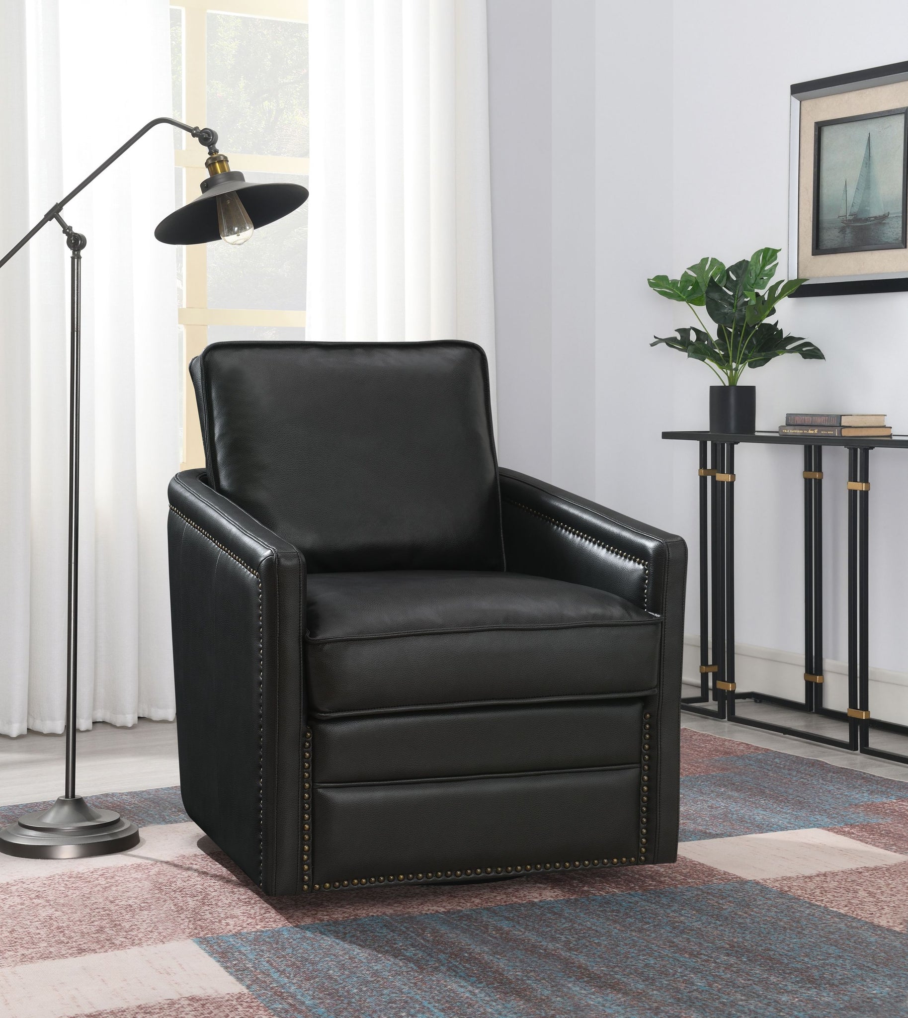 ACME Rocha Accent Chair w Swivel, Black Leather Aire