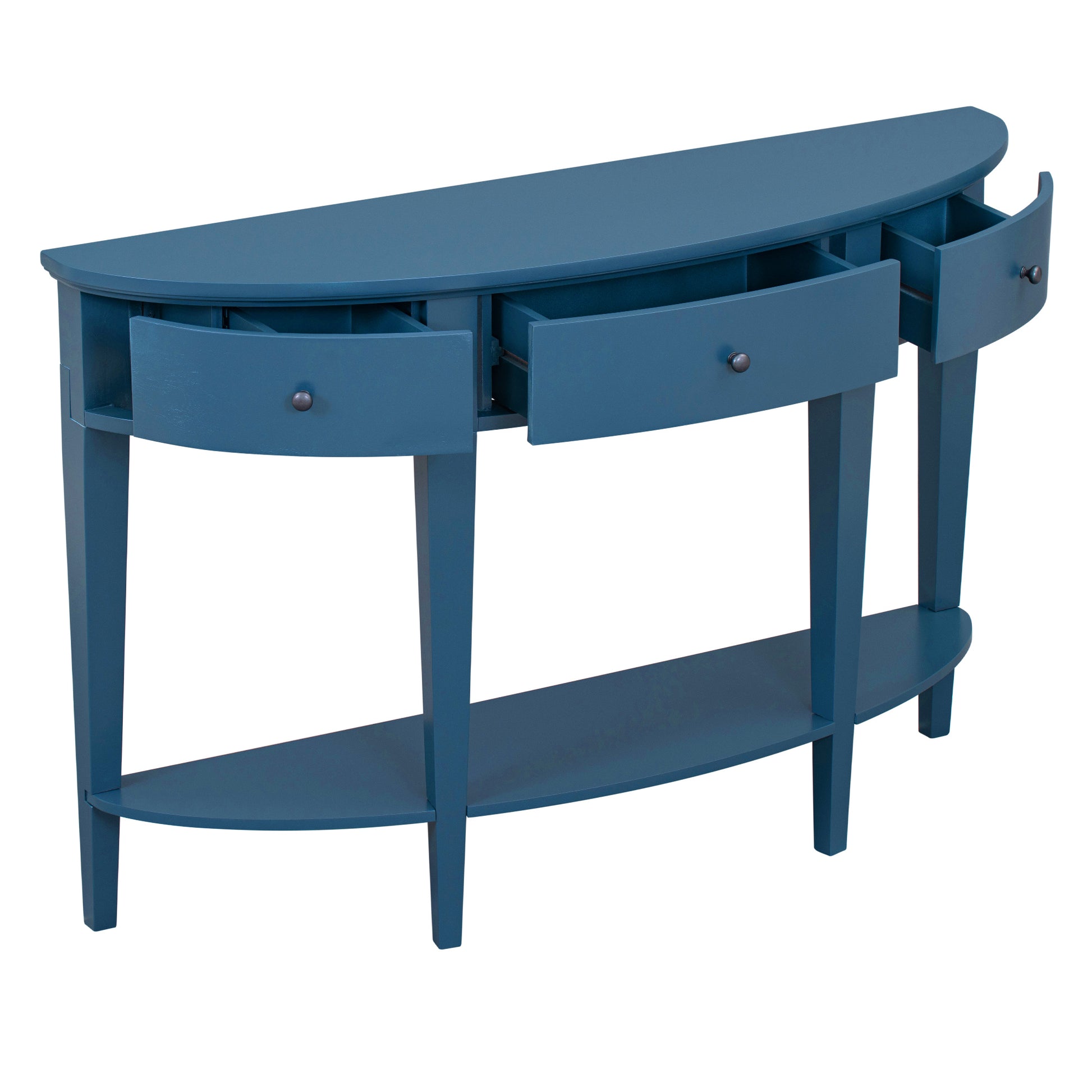 Modern Curved Console Table Sofa Table With 3 Drawers And 1 Shelf For Hallway, Entryway, Living Room Navy Blue Solid Wood Mdf