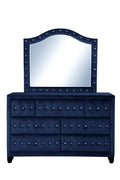 Monica Luxurious Four Poster Full 4 Pc Bed Made With Wood In Navy Box Spring Not Required Full Navy Wood 4 Piece Set Bedroom Modern Upholstered Velvet Tufted Wood