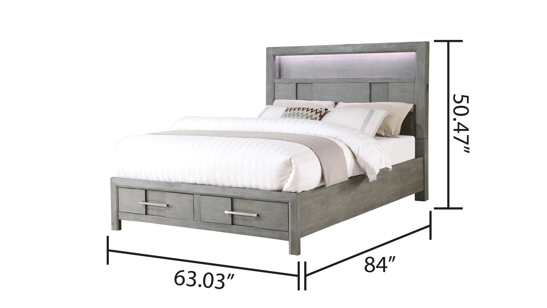 Modern Style Queen 4Pc Storage Bedroom Set Made With Wood, Led Headboard, Bluetooth Speakers & Usb Ports Grey Box Spring Not Required Queen Gray Wood 4 Piece Set Bedroom Bed Included,Dresser Included,Mirror Included,Nightstand Included