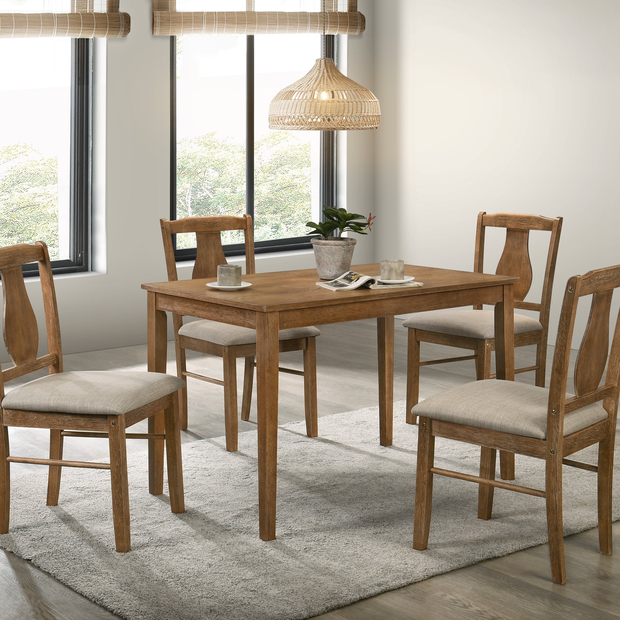 Kayee 5 Pc Pack Dining Set, Weathered Oak Finish Dn01804 Oak Wood