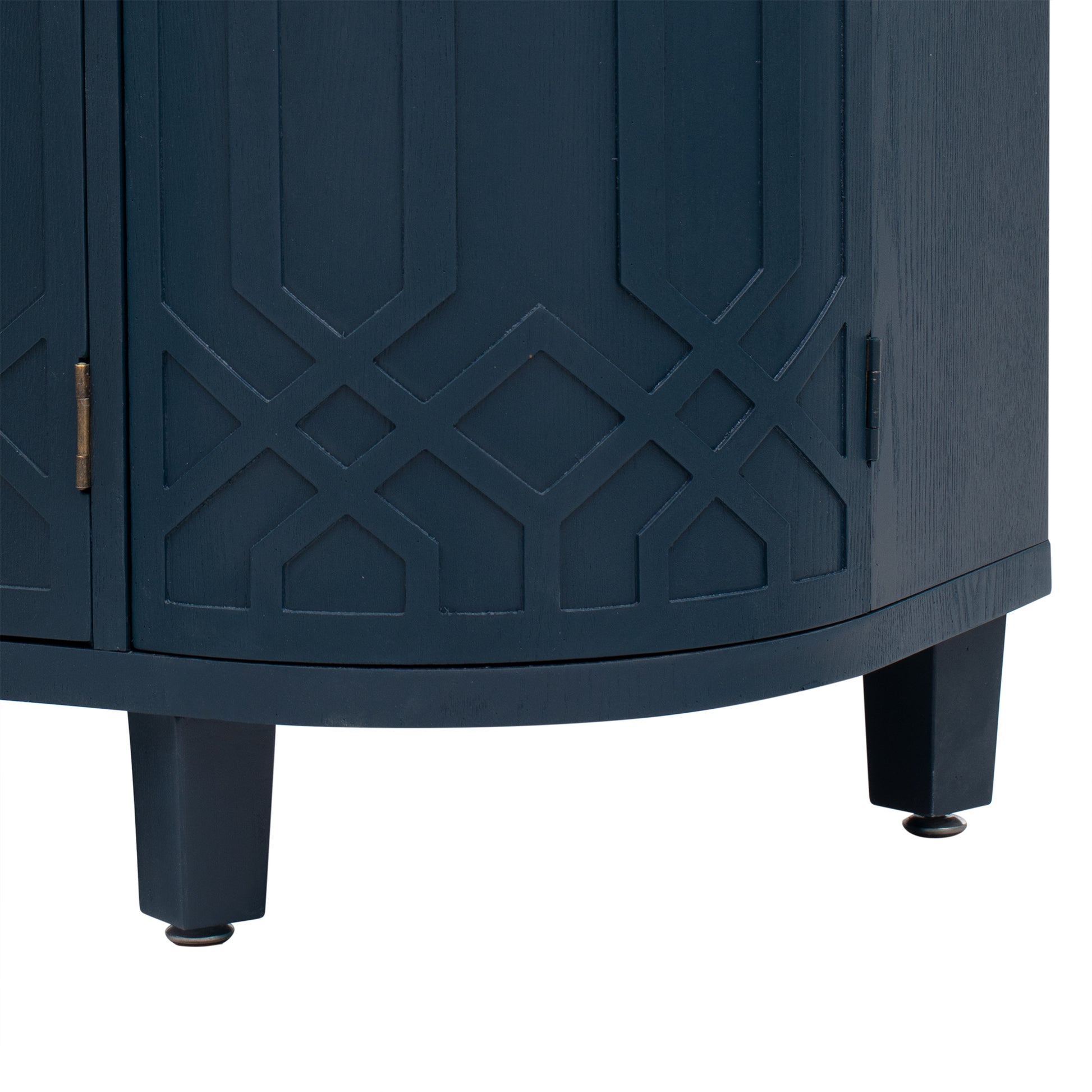 Curved Design Storage Cabinet Made Of Fraxinus Mandschuric Solid Wood Veneer, Featuring Four Doors And Adjustable Shelves, Suitable For Corridors, Entrances And Study. 3 4 Shelves Navy Blue Mdf