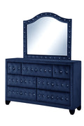 Monica Luxurious Four Poster Full 4 Pc Bed Made With Wood In Navy Box Spring Not Required Full Navy Wood 4 Piece Set Bedroom Modern Upholstered Velvet Tufted Wood