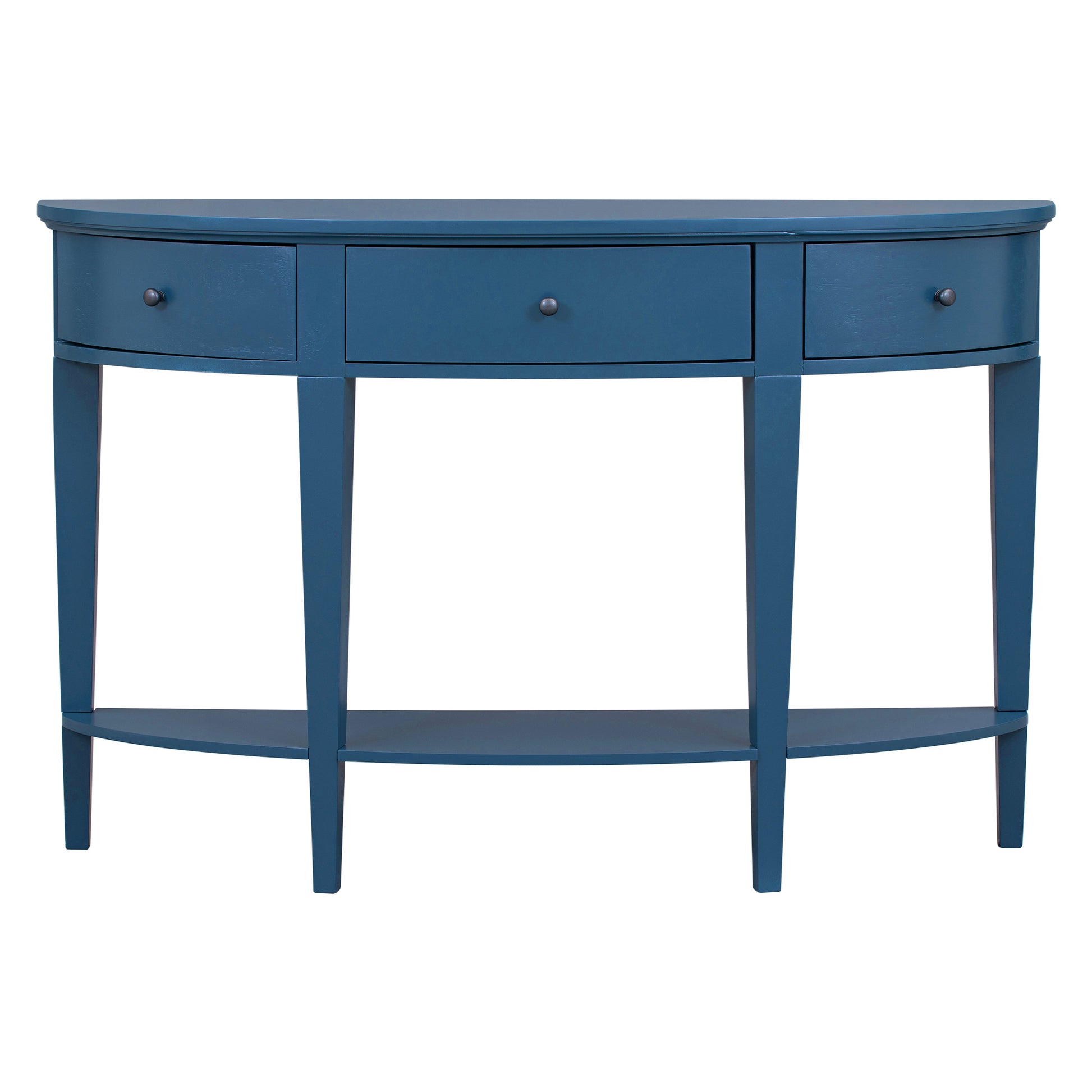 Modern Curved Console Table Sofa Table With 3 Drawers And 1 Shelf For Hallway, Entryway, Living Room Navy Blue Solid Wood Mdf