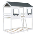 Twin Over Twin Bunk Bed Wood Bed With Roof, Window, Guardrail, Ladder White Old Sku :Lt000045Aak White Solid Wood