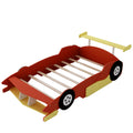 Full Size Race Car Shaped Platform Bed With Wheels,Red Red Plywood