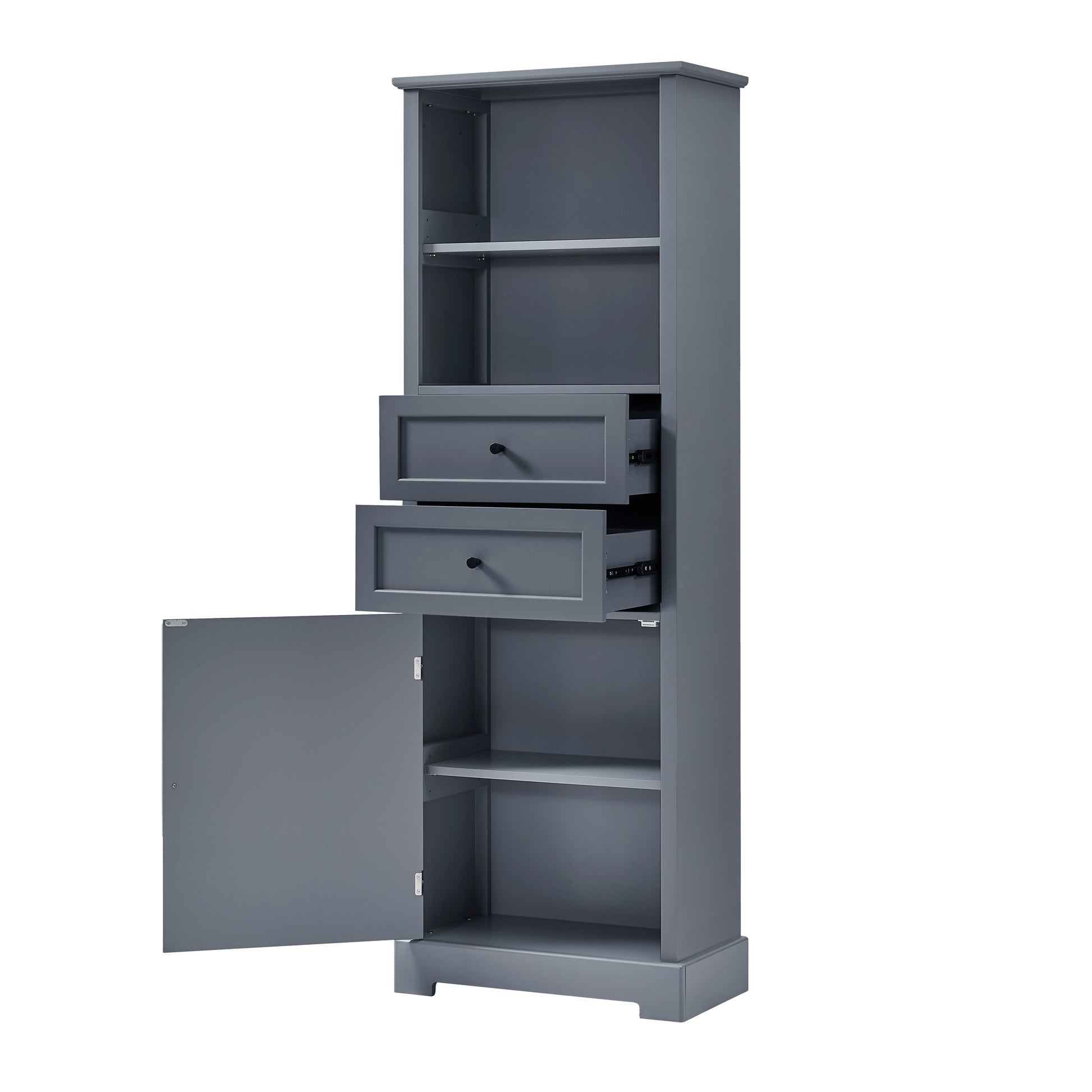 Bathroom Storage Cabinet, Tall Storage Cabinet With Two Drawers, Open Storage, Adjustable Shelf, Grey Grey Mdf