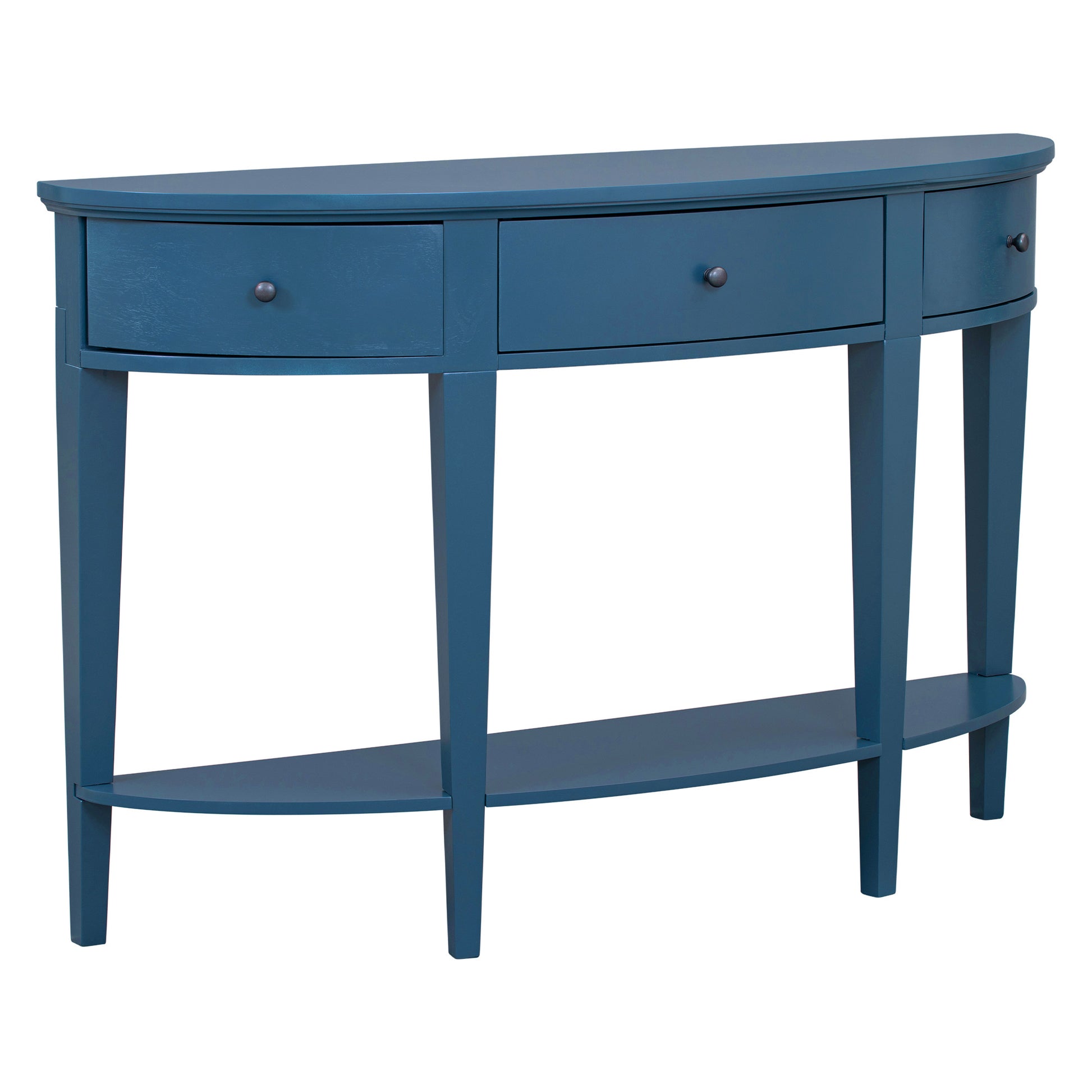 Modern Curved Console Table Sofa Table With 3 Drawers And 1 Shelf For Hallway, Entryway, Living Room Navy Blue Solid Wood Mdf