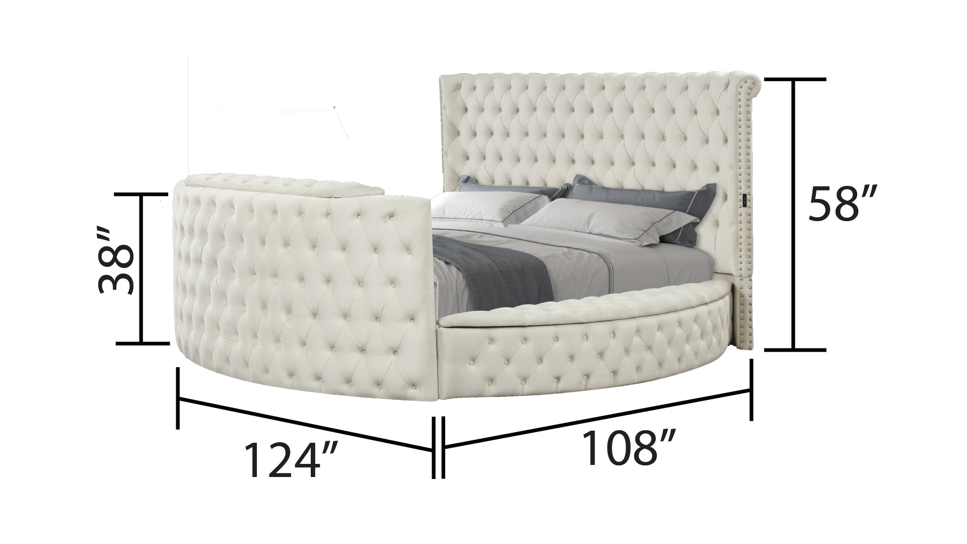 Maya Crystal Tufted King 5 Pc Vanity Bedroom Set Made With Wood In Cream Box Spring Not Required King Cream Wood 5 Piece Set Bedroom Contemporary,Modern Upholstered Velvet Tufted Wood