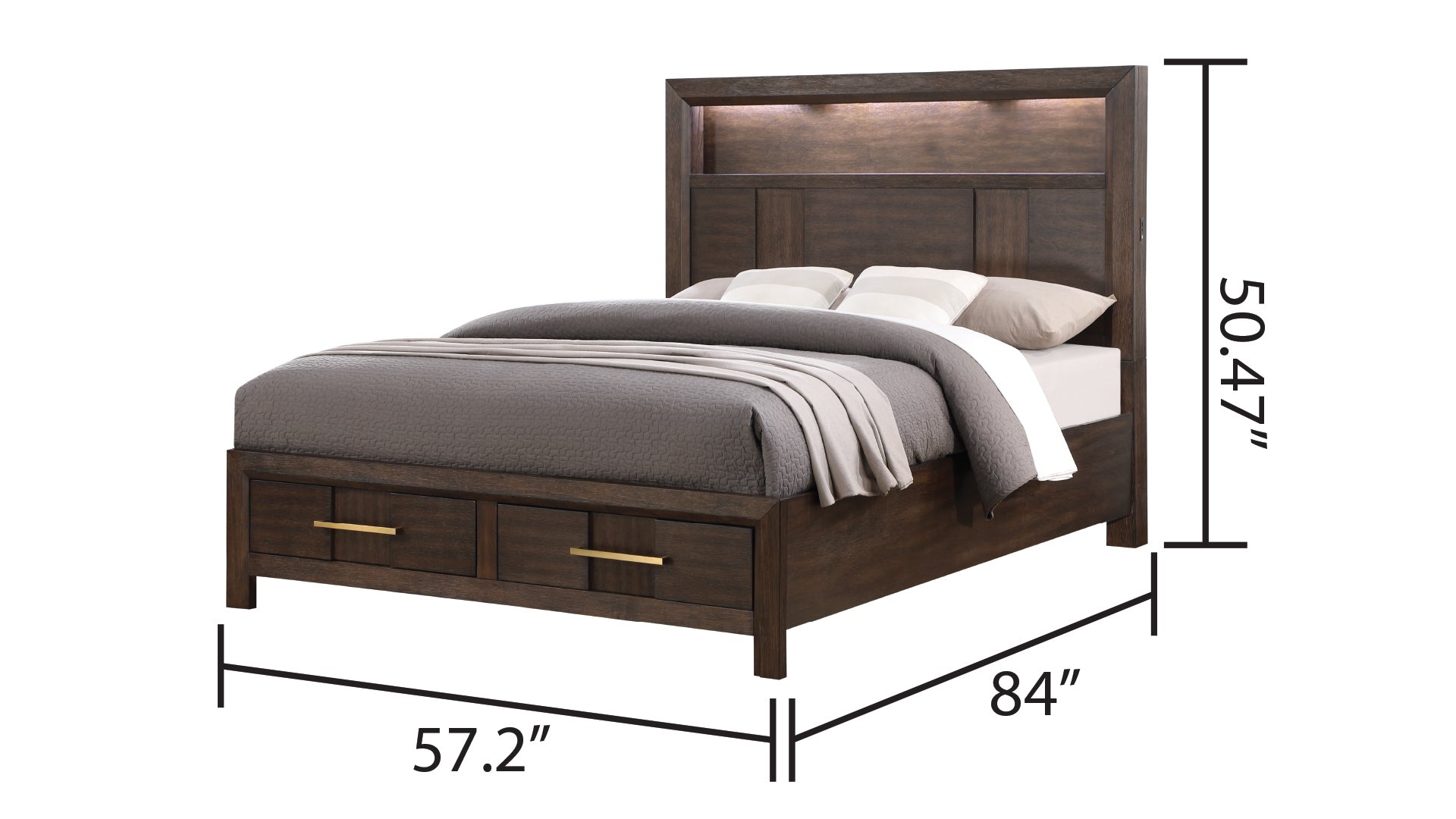 Kenzo Modern Style Full 4Pc Storage Bedroom Set Made With Wood, Led Headboard, Bluetooth Speakers & Usb Ports Walnut Box Spring Not Required Full Walnut Wood 4 Piece Set Bedroom Bed Included,Dresser Included,Mirror Included,Nightstand Included