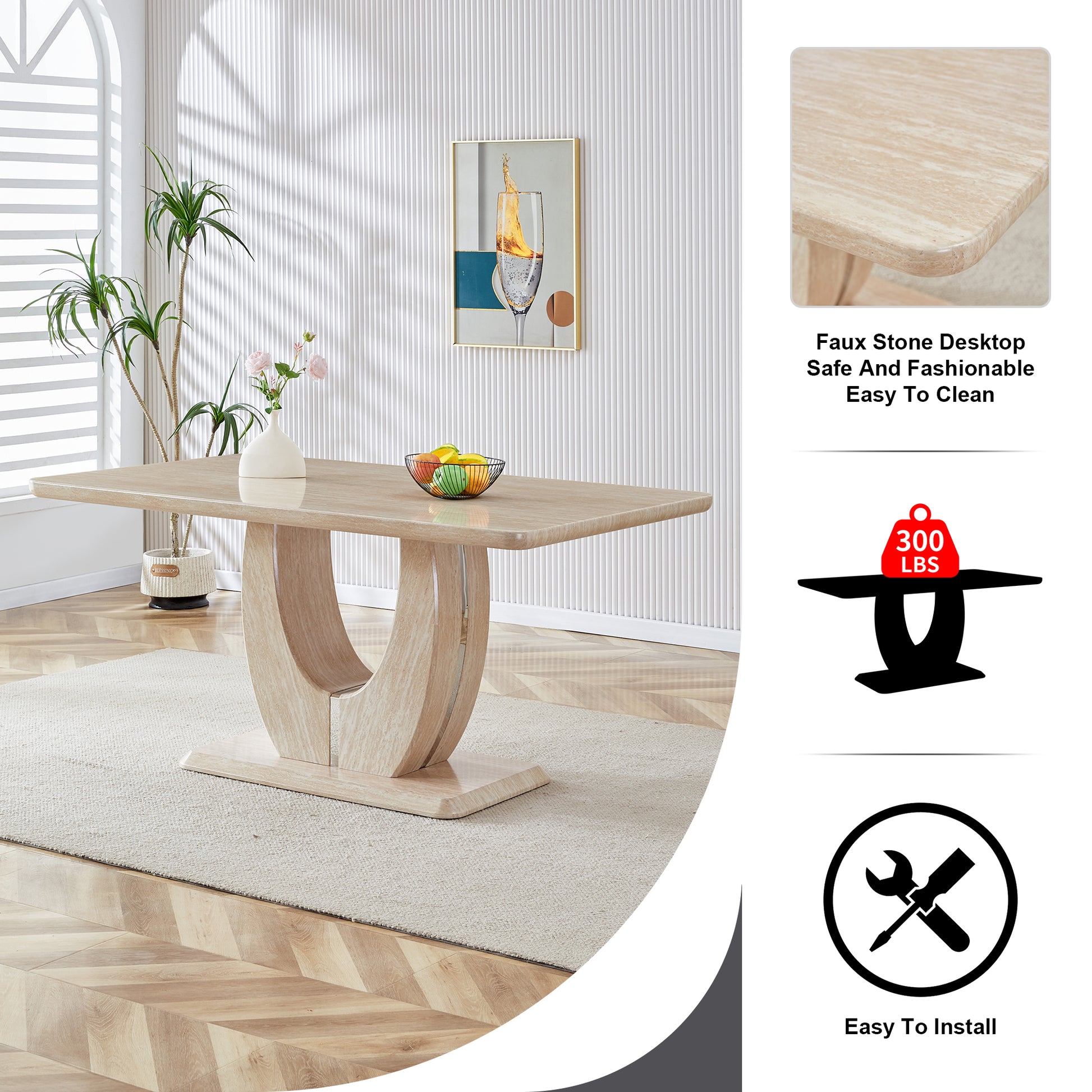 Modern Minimalist Luxury Mdf Rectangular Dining Table With Light Yellow Textured Stickers On The Table. Suitable For Restaurants, Living Rooms, Kitchens, And Study Rooms.F 1280 "63* "37* "30 Light Yellow Mdf