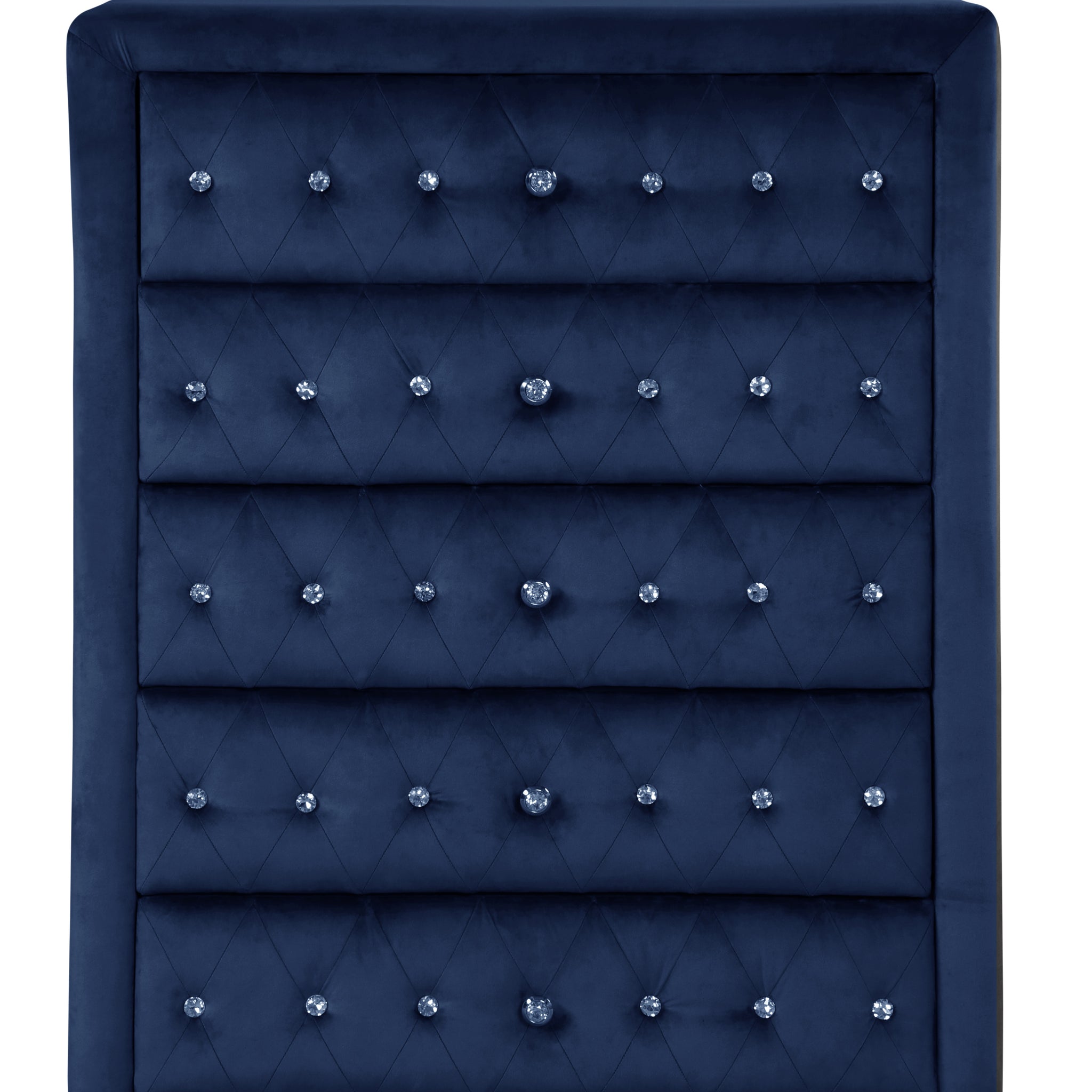 Sophia Modern Style Crystal Tufted Upholstery 5 Drawer Chest Finished With Velvet Fabric Made With Wood In Blue Blue Bedroom Contemporary,Modern Wood