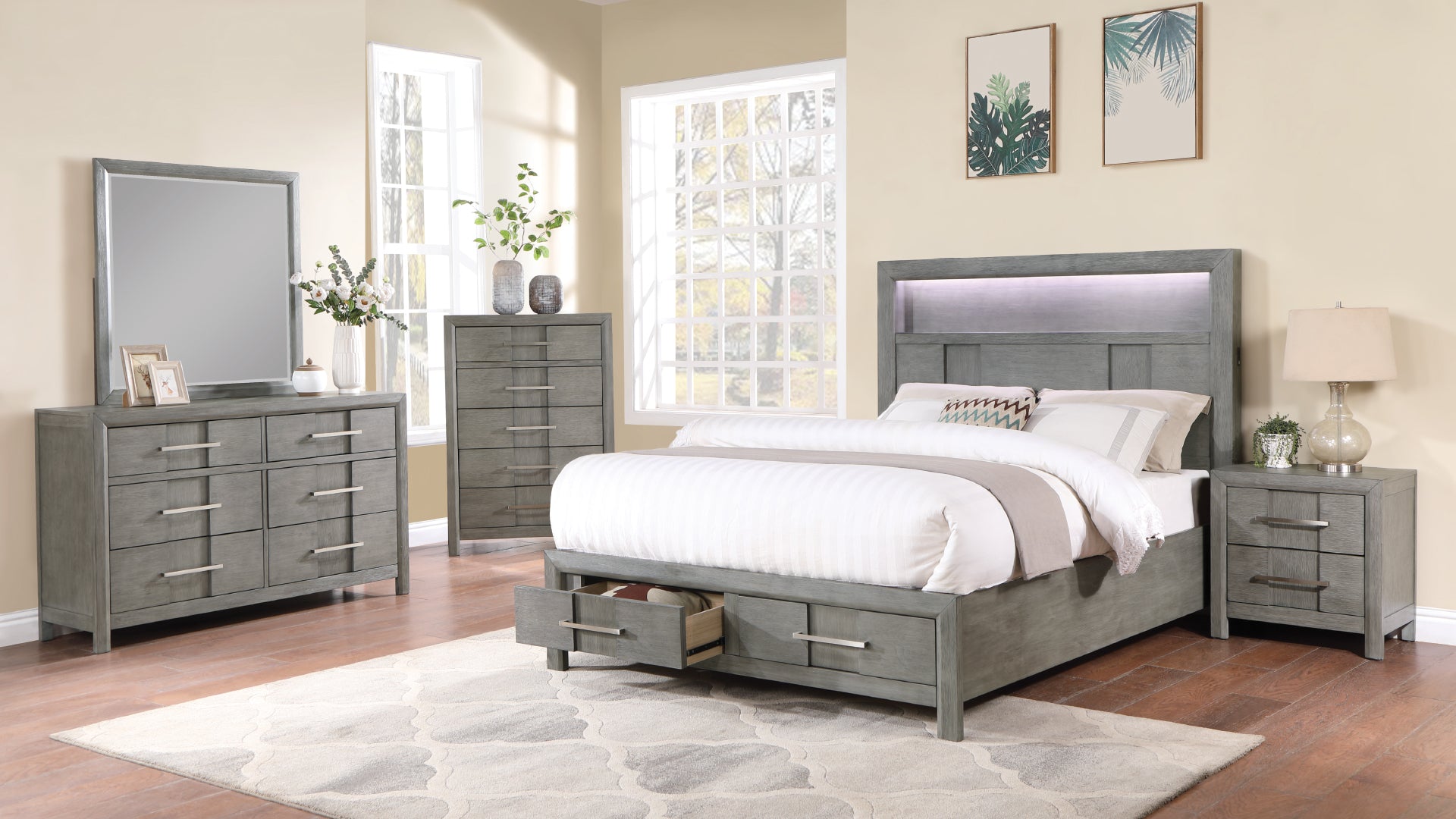 Kenzo Modern Style 6 Drawer Dresser Silver Coated gray-bedroom-contemporary-modern-solid