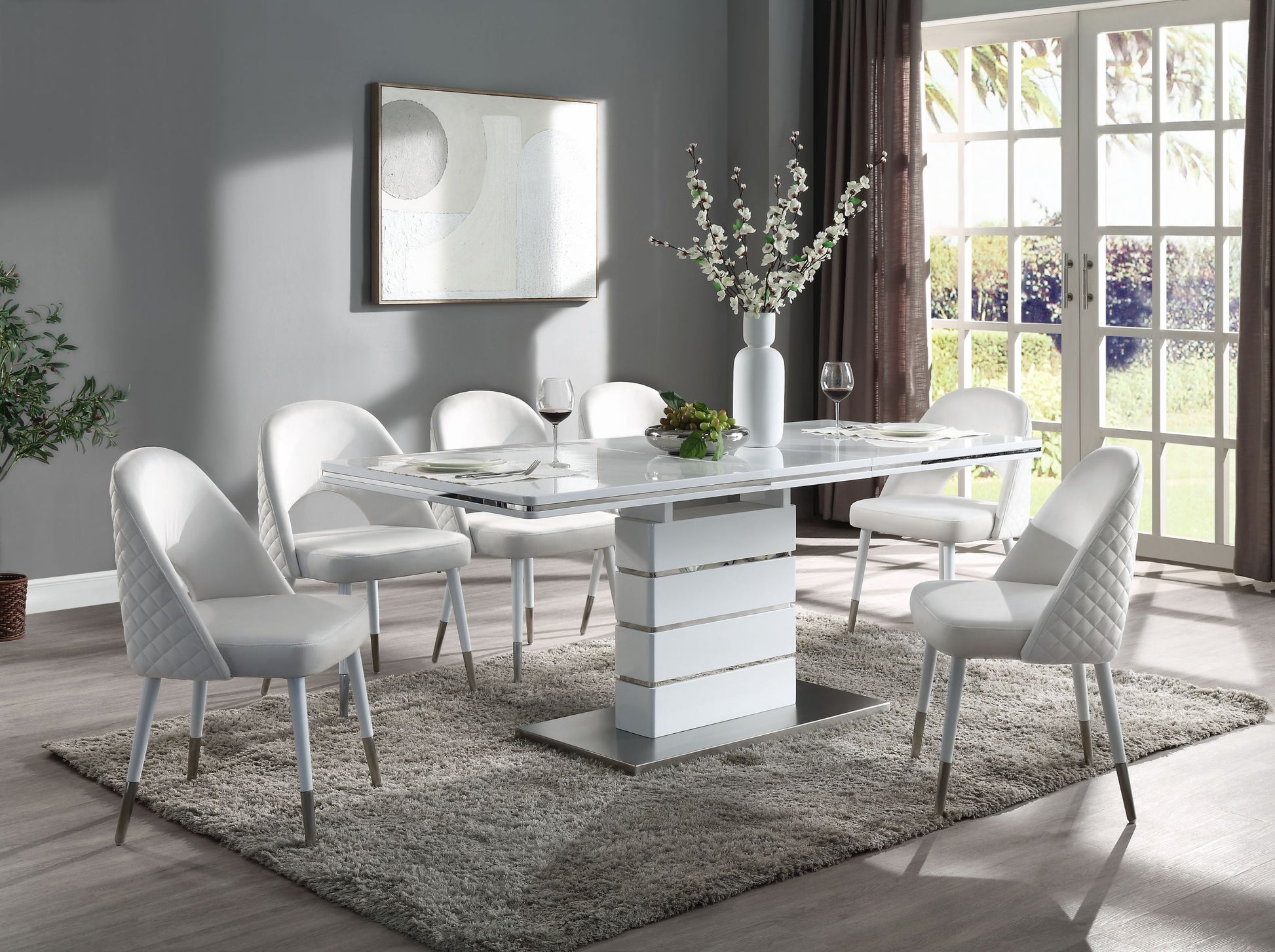 Zemirah Side Chair Set 2 , White Velvet & White Finish Dn02234 White Velvet