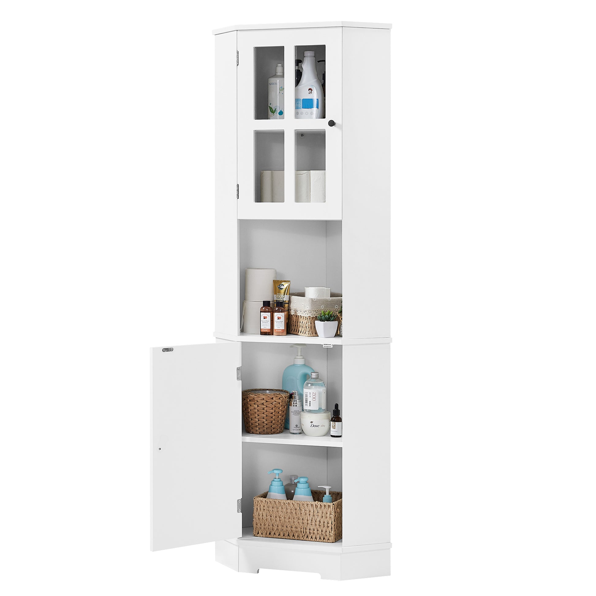 Tall Bathroom Storage Cabinet, Corner Cabinet with white-mdf