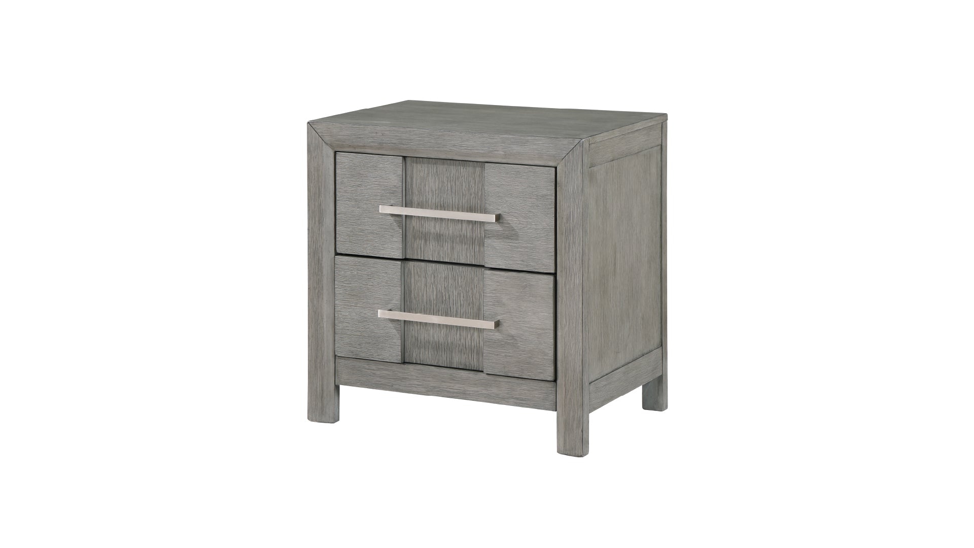 Kenzo Modern Style 2 Drawer Night Stand With Silver Coated Metal Handles Made With Wood In Gray Color Gray 2 Drawers Bedroom Bedside Cabinet Contemporary,Modern Storage Solid Wood Mdf Wood